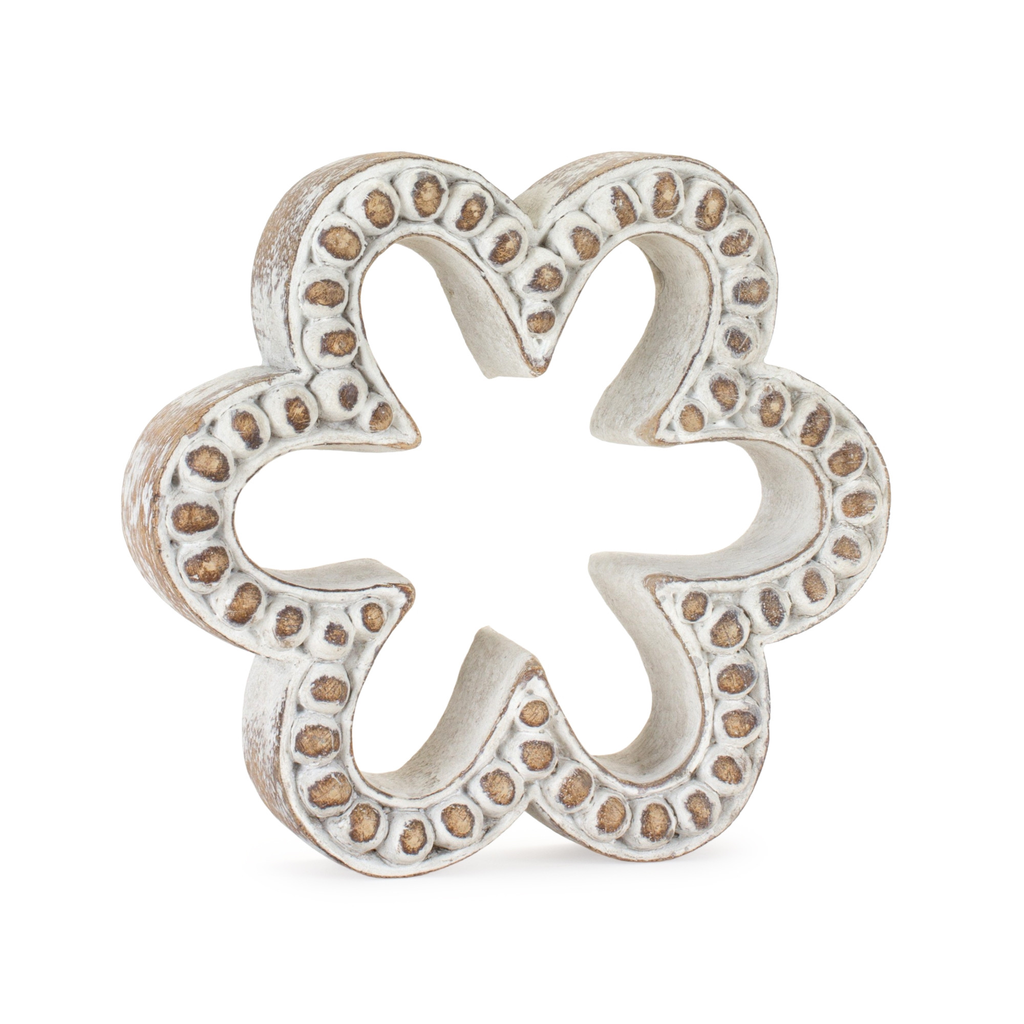Set Of Three 7 Brown and White Polyresin Flower Figurine