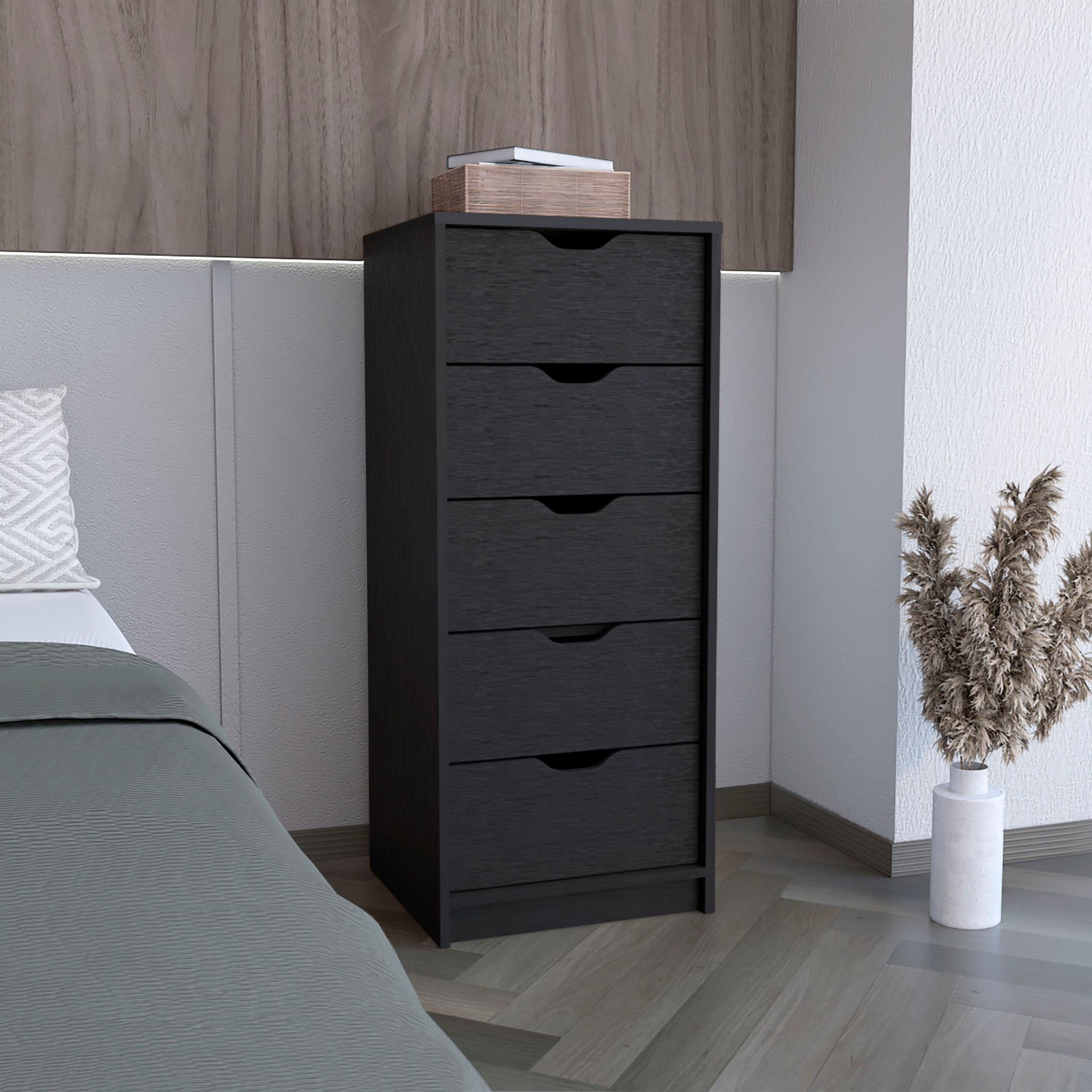 18" Black Charcoal Manufactured Wood Five Drawer Tall and Narrow Dresser-518181-2