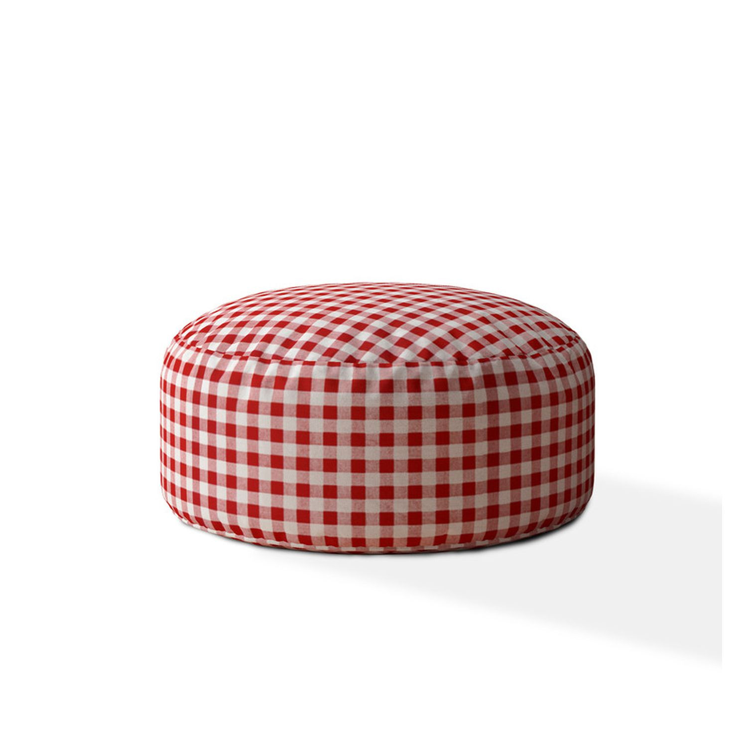 24" Red And White Cotton Round Gingham Pouf Ottoman-518334-1