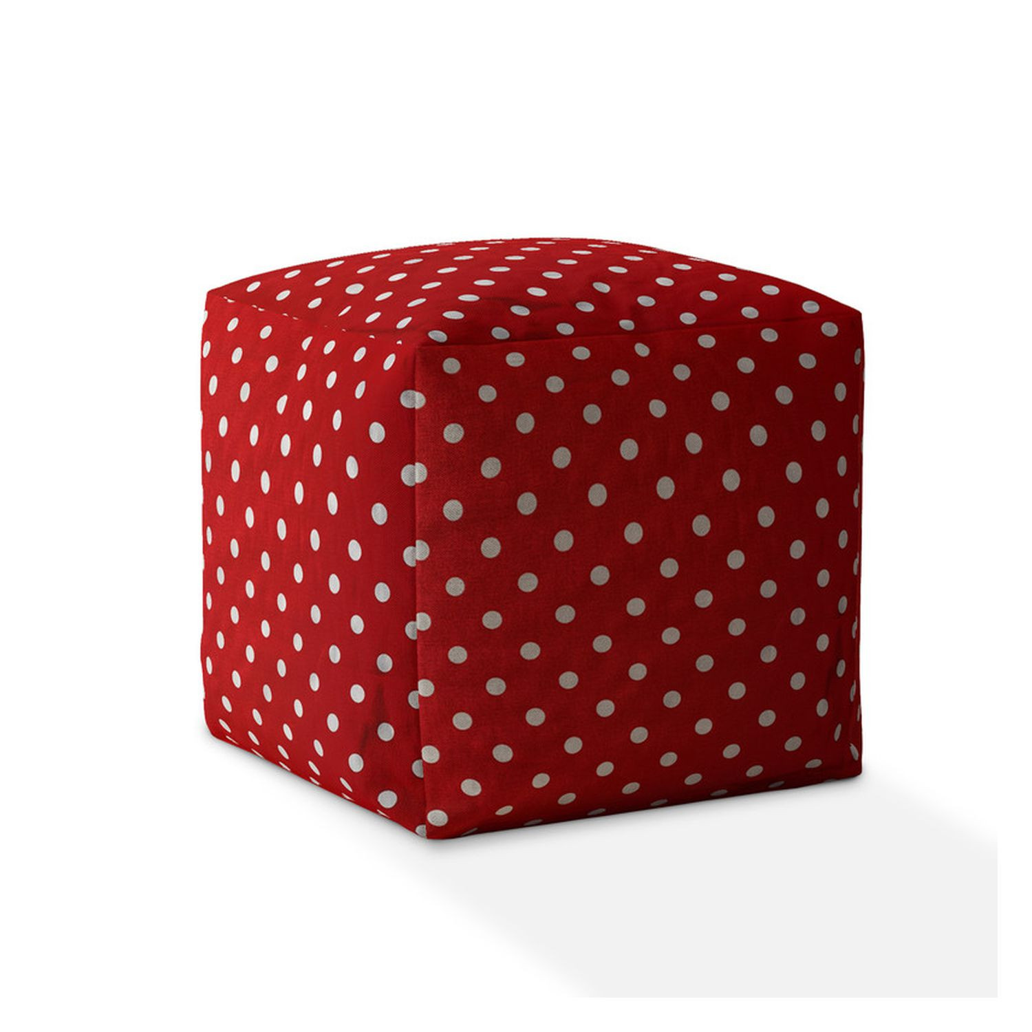 17" Red Cotton Polka Dots Pouf Ottoman-518341-1