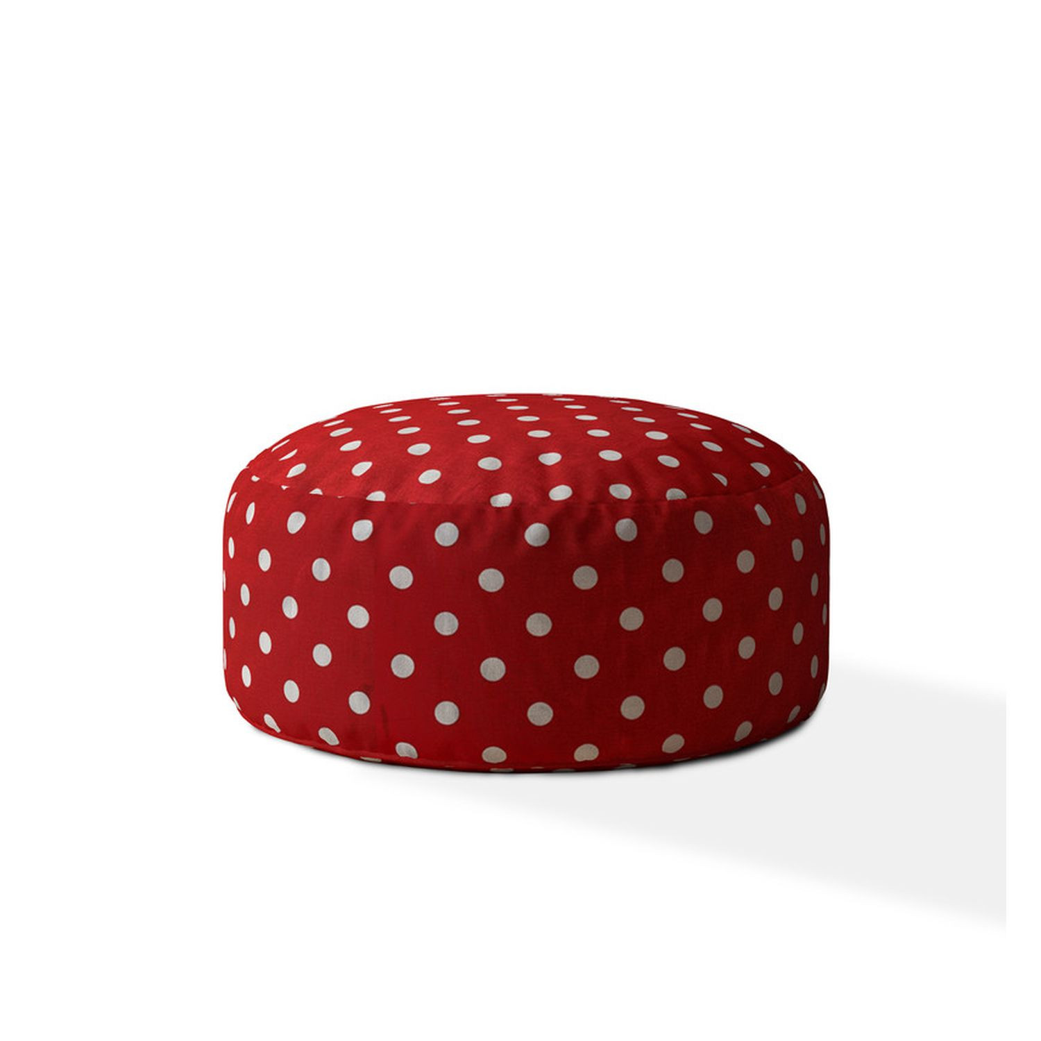 24" Red Cotton Round Polka Dots Pouf Ottoman-518342-1