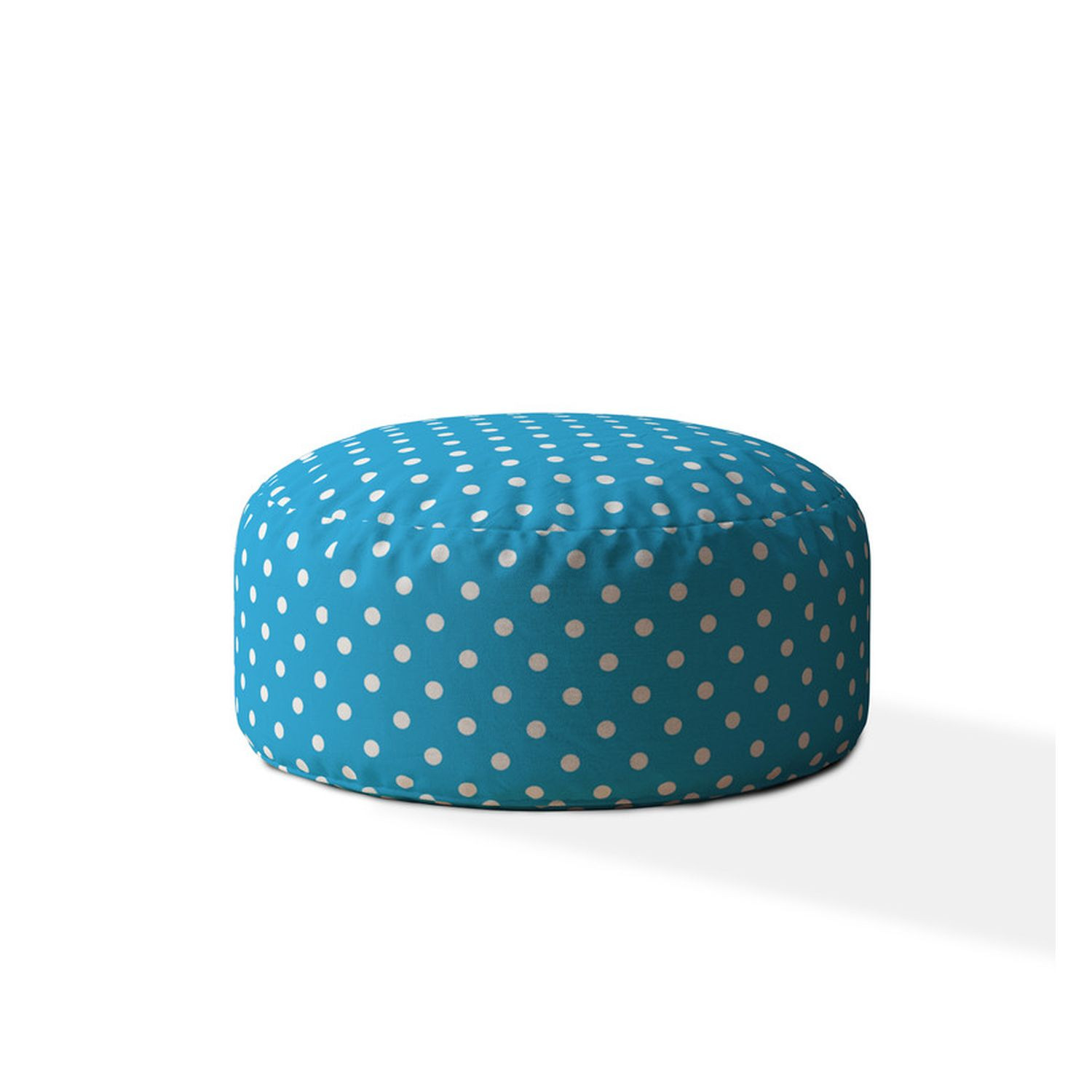 24" Blue Cotton Round Polka Dots Pouf Ottoman-518344-1
