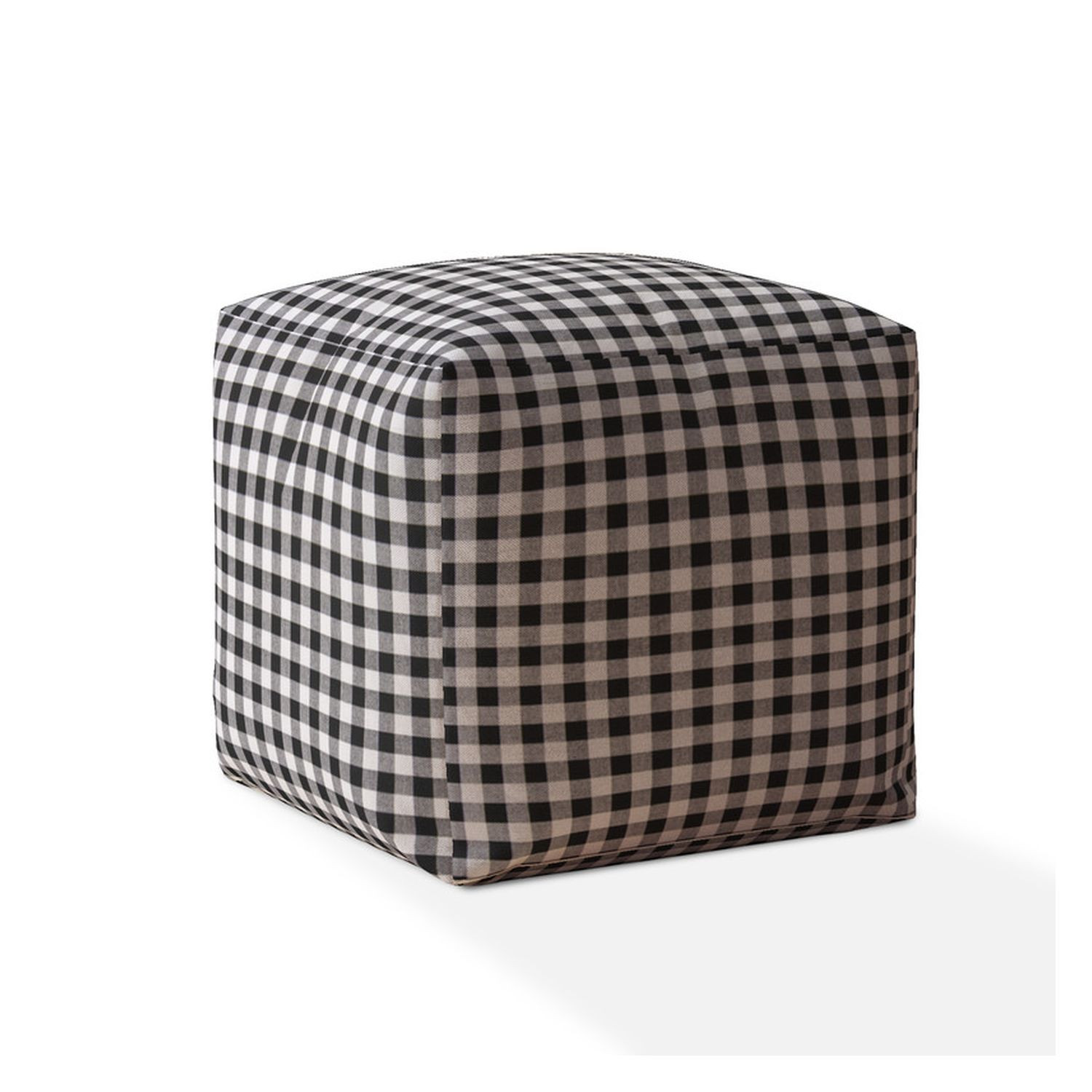 17" Black And Gray Cotton Gingham Pouf Cover-518499-1