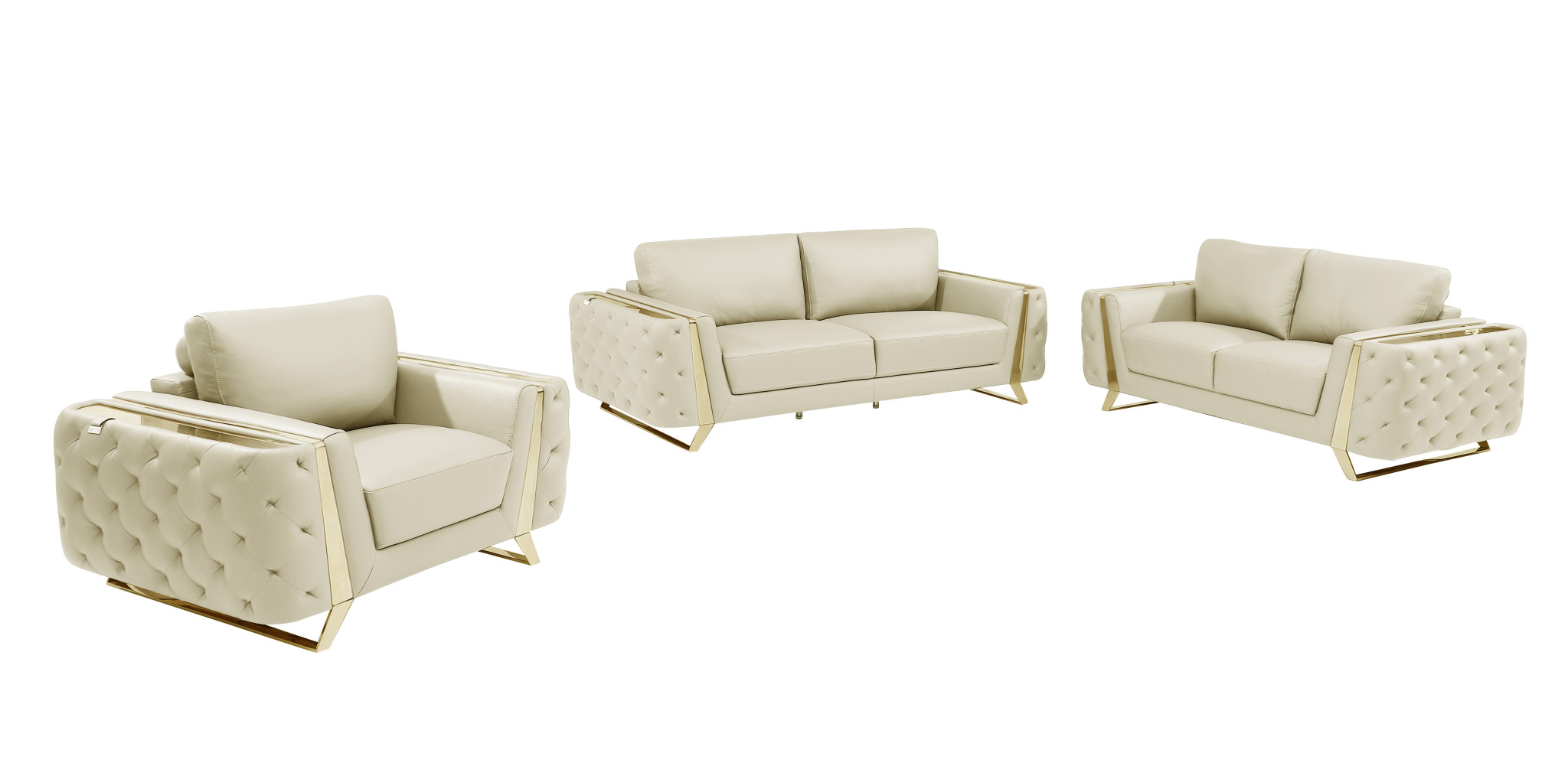 Three Piece Indoor Beige Italian Leather Six Person Seating Set-518556-1