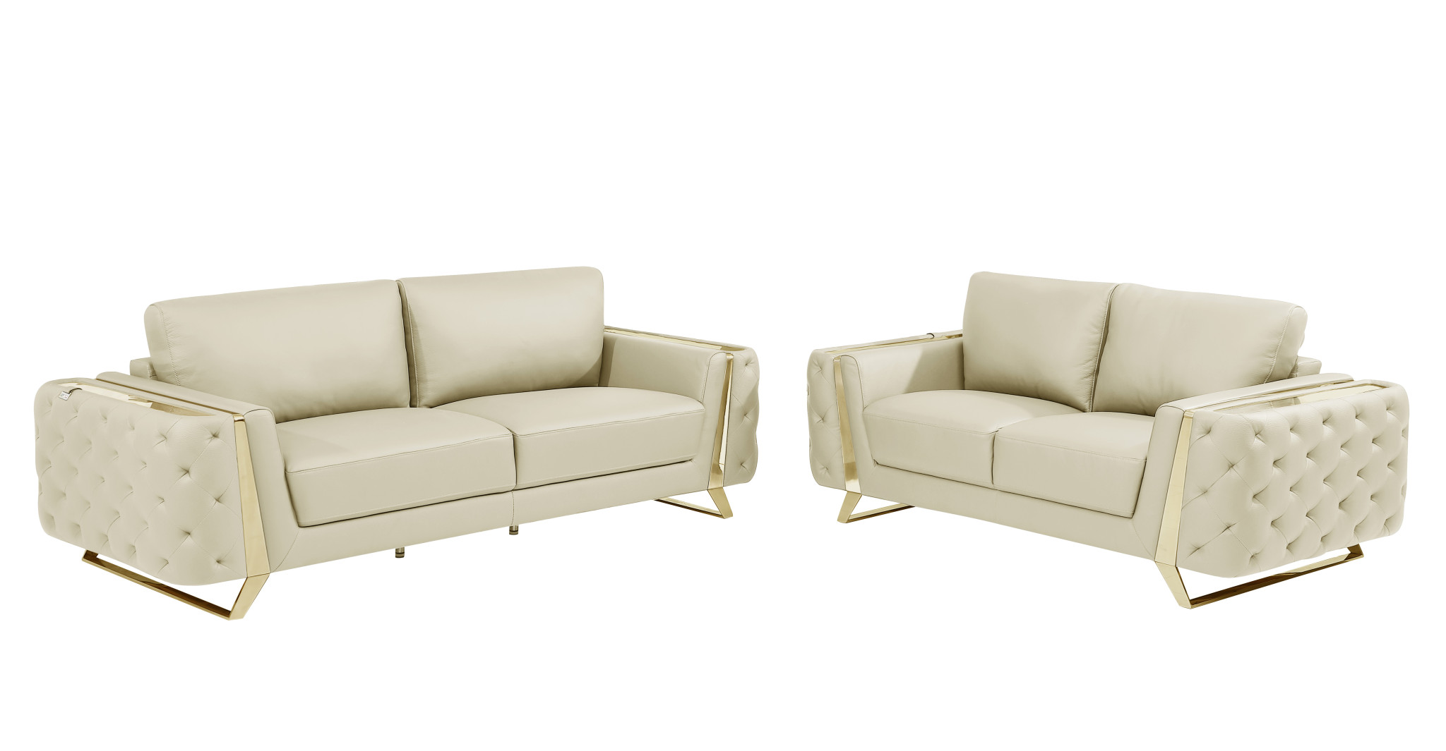 Two Piece Indoor Beige Italian Leather Five Person Seating Set-518557-1
