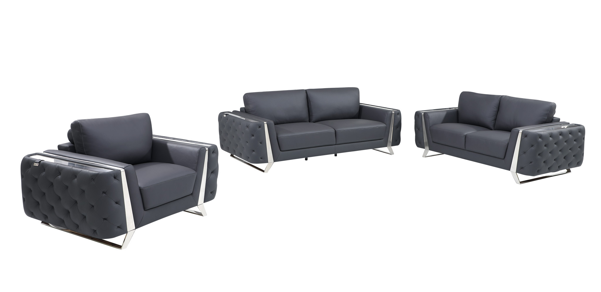 Three Piece Indoor Dark Gray Italian Leather Six Person Seating Set-518558-1