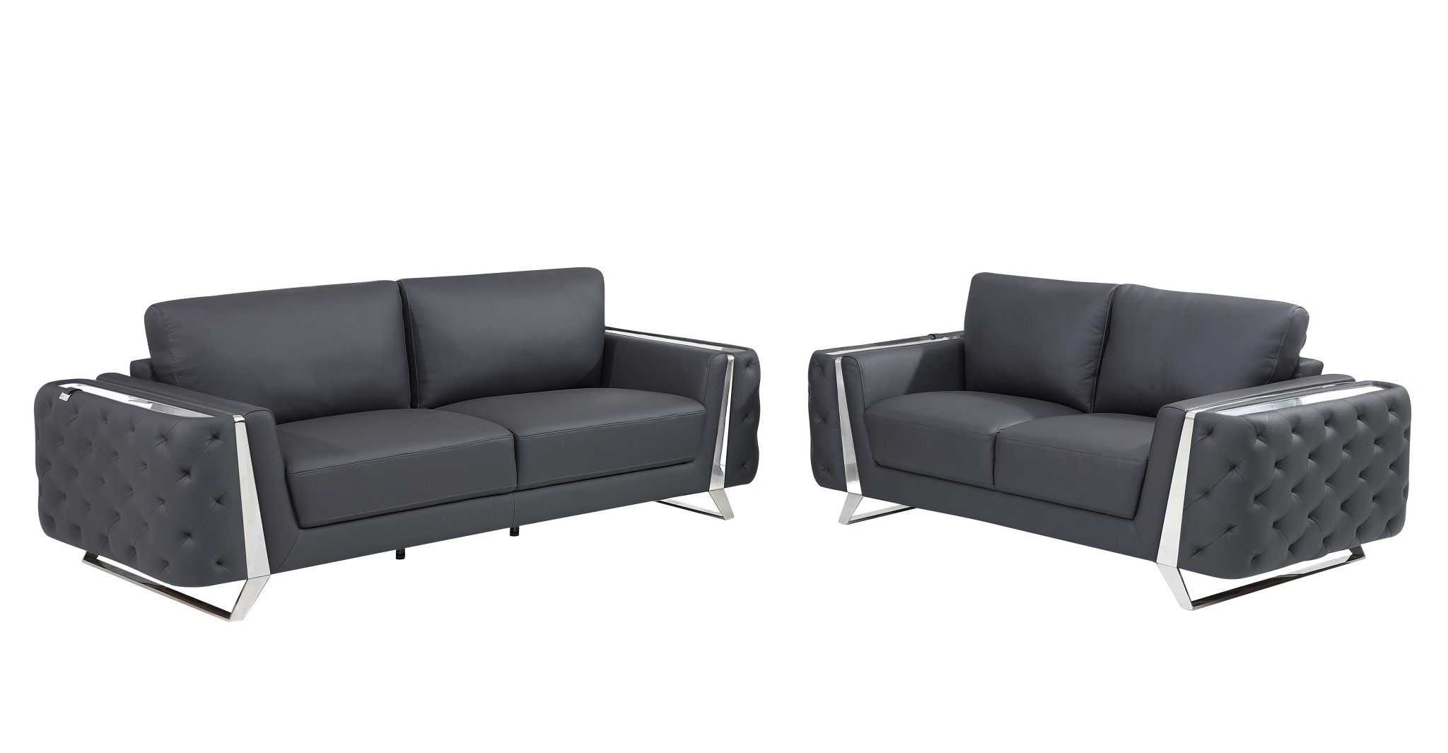 Two Piece Indoor Dark Gray Italian Leather Five Person Seating Set-518559-1