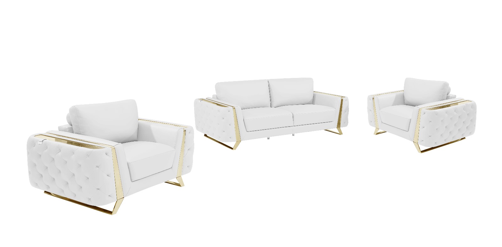 Three Piece Indoor White Italian Leather Six Person Seating Set-518560-1