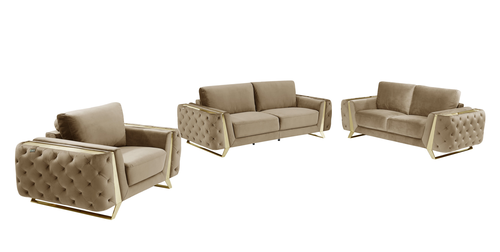 Three Piece Indoor Beige Velvet Six Person Seating Set-518562-1