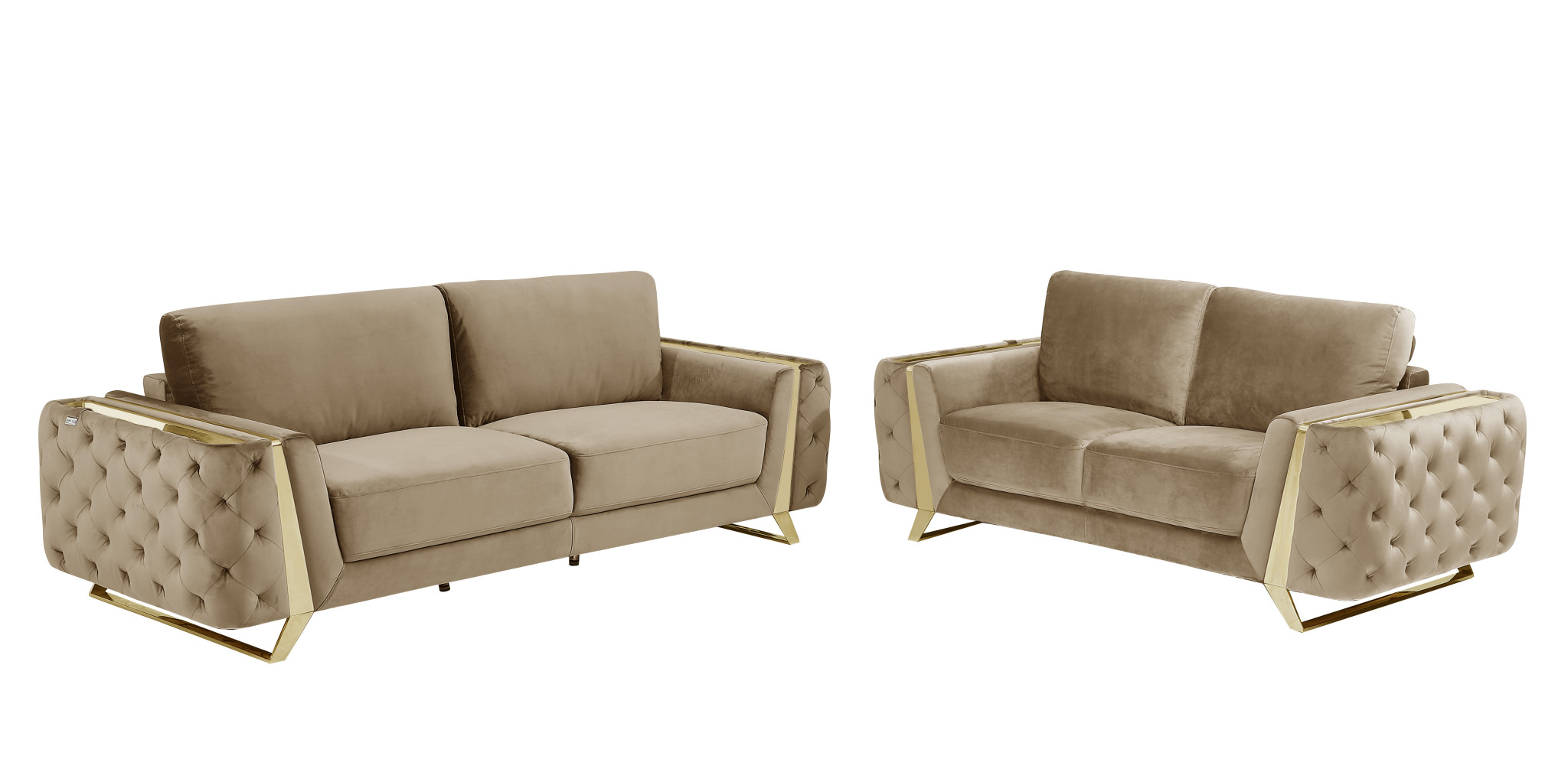 Two Piece Indoor Beige Velvet Five Person Seating Set-518563-1