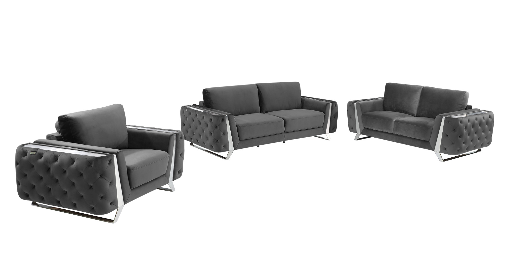 Three Piece Indoor Dark Gray Velvet Six Person Seating Set-518564-1