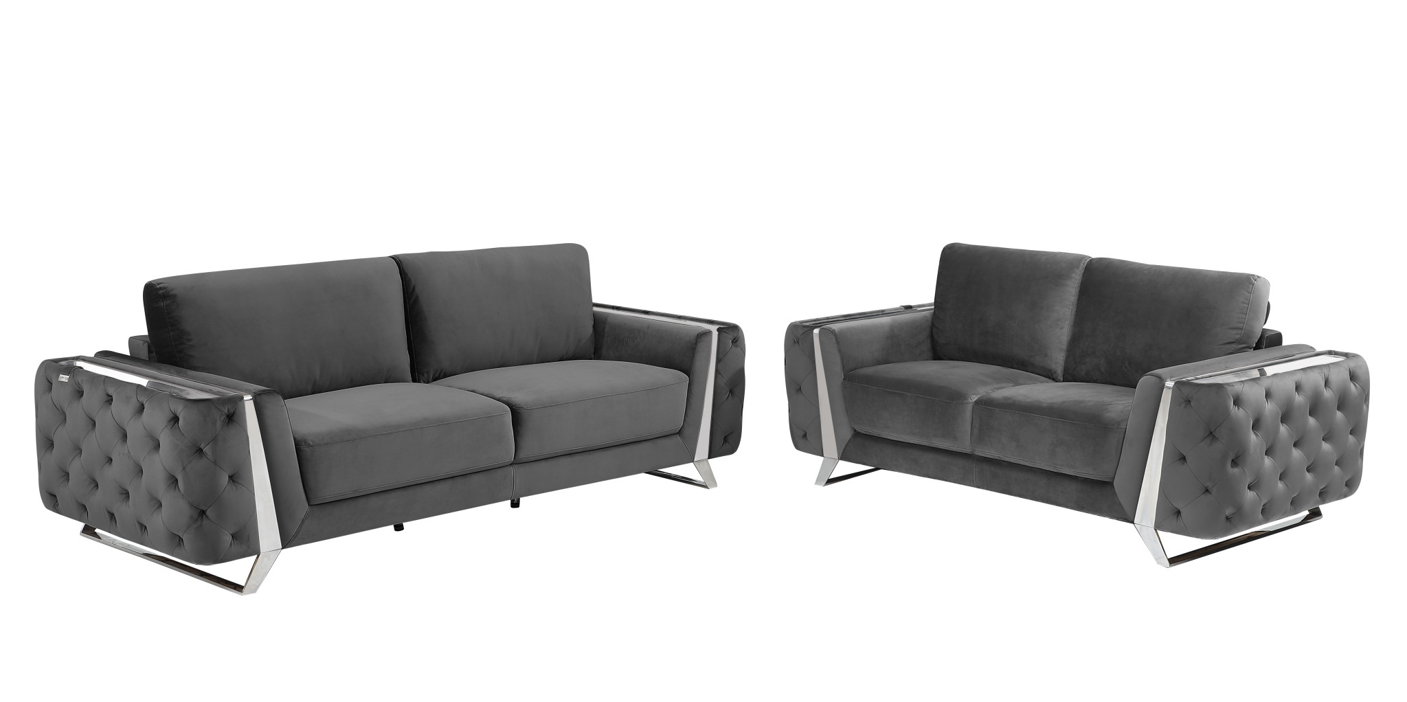 Two Piece Indoor Dark Gray Italian Leather Five Person Seating Set-518565-1