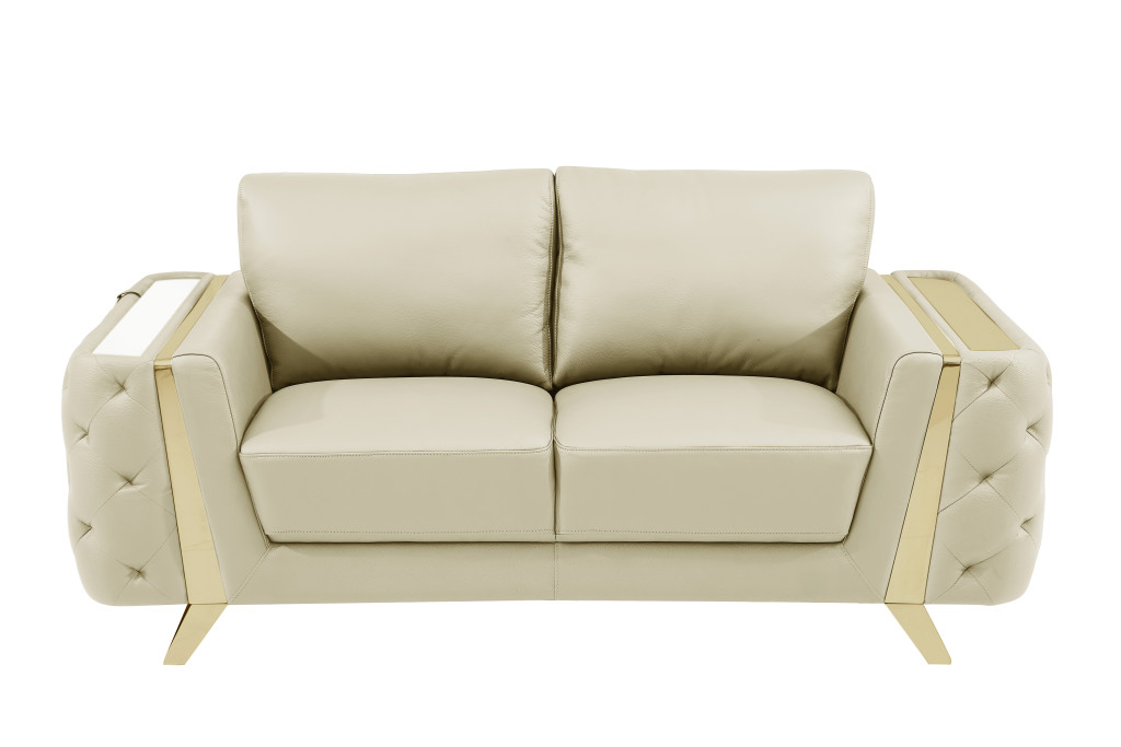 72" Beige And Gold Genuine Leather Loveseat-518566-1