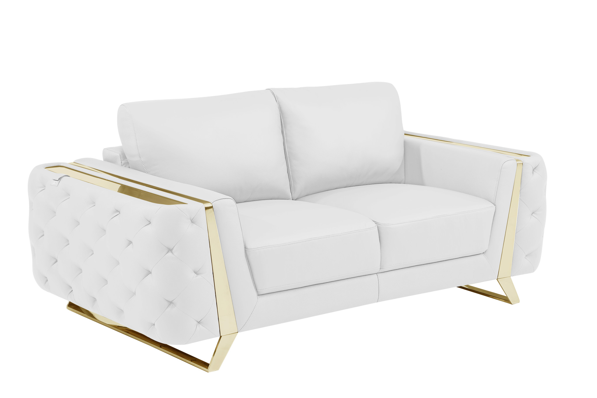 72" White And Gold Genuine Leather Loveseat-518570-1