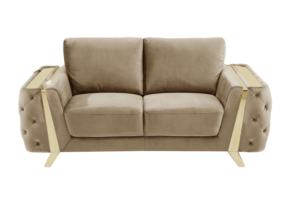 72" Beige And Gold Velvet Love Seat-518572-1