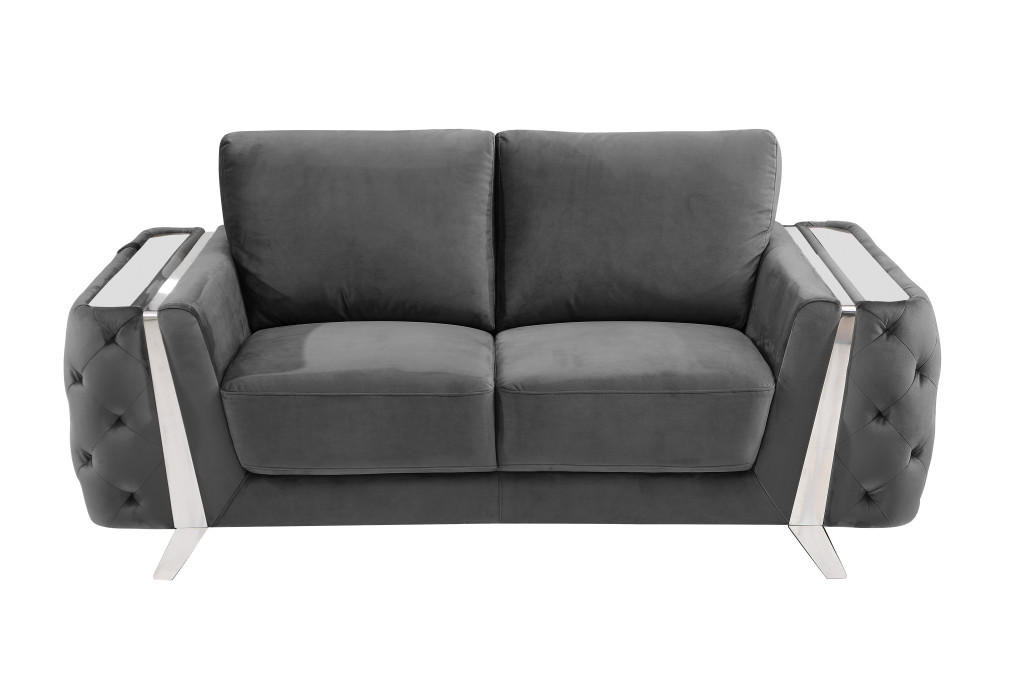 72" Dark Gray And Silver Velvet Loveseat-518574-1