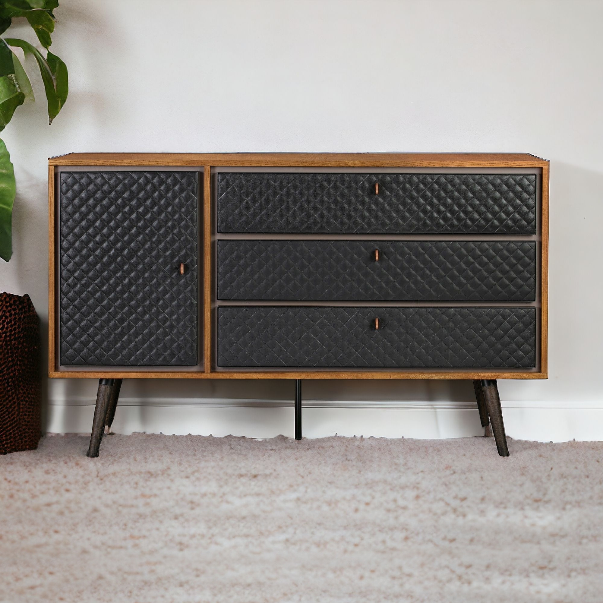 63" Brown and Black Solid Wood Three Drawer Double Dresser-518625-1