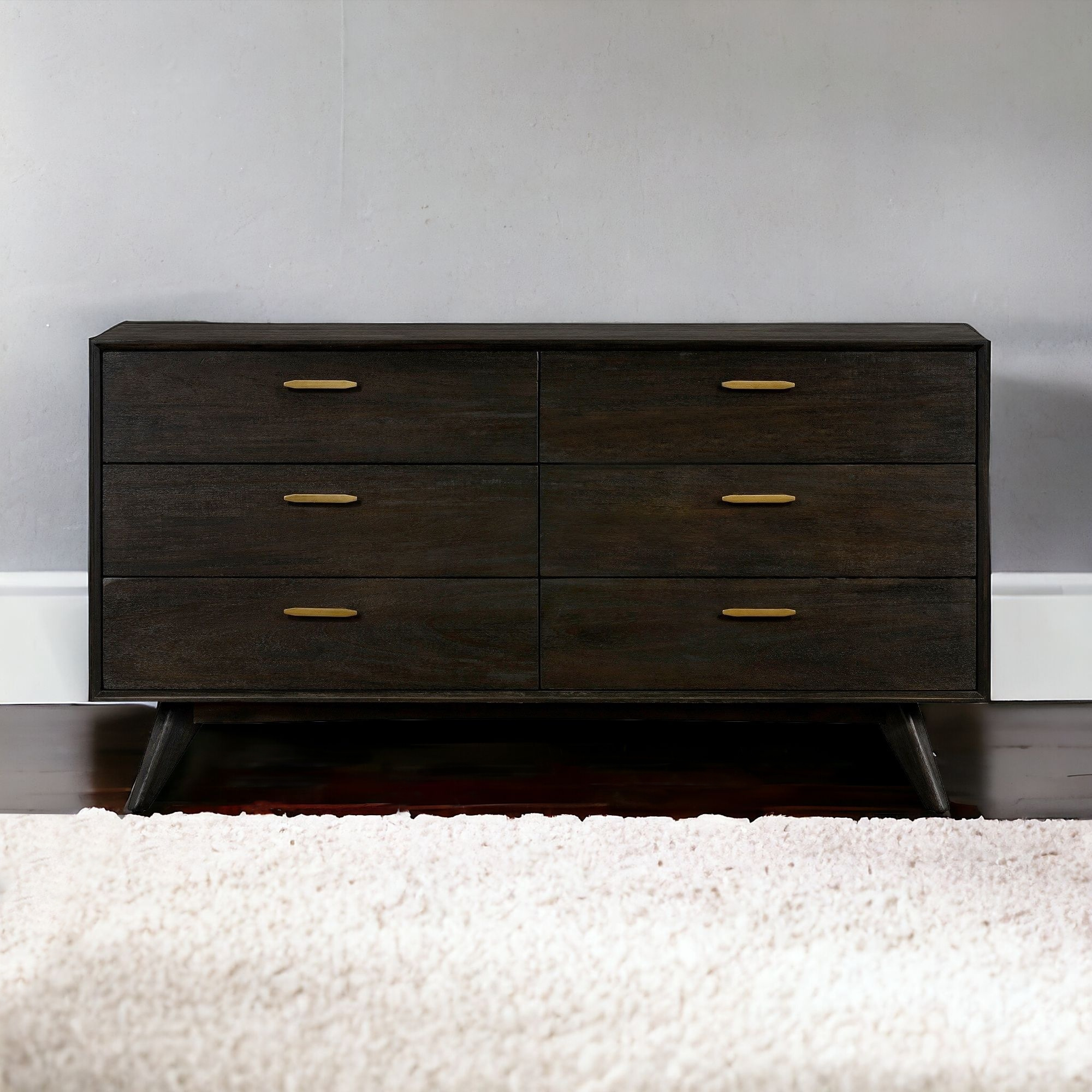 63" Brown Solid Wood Six Drawer Dresser-518628-1