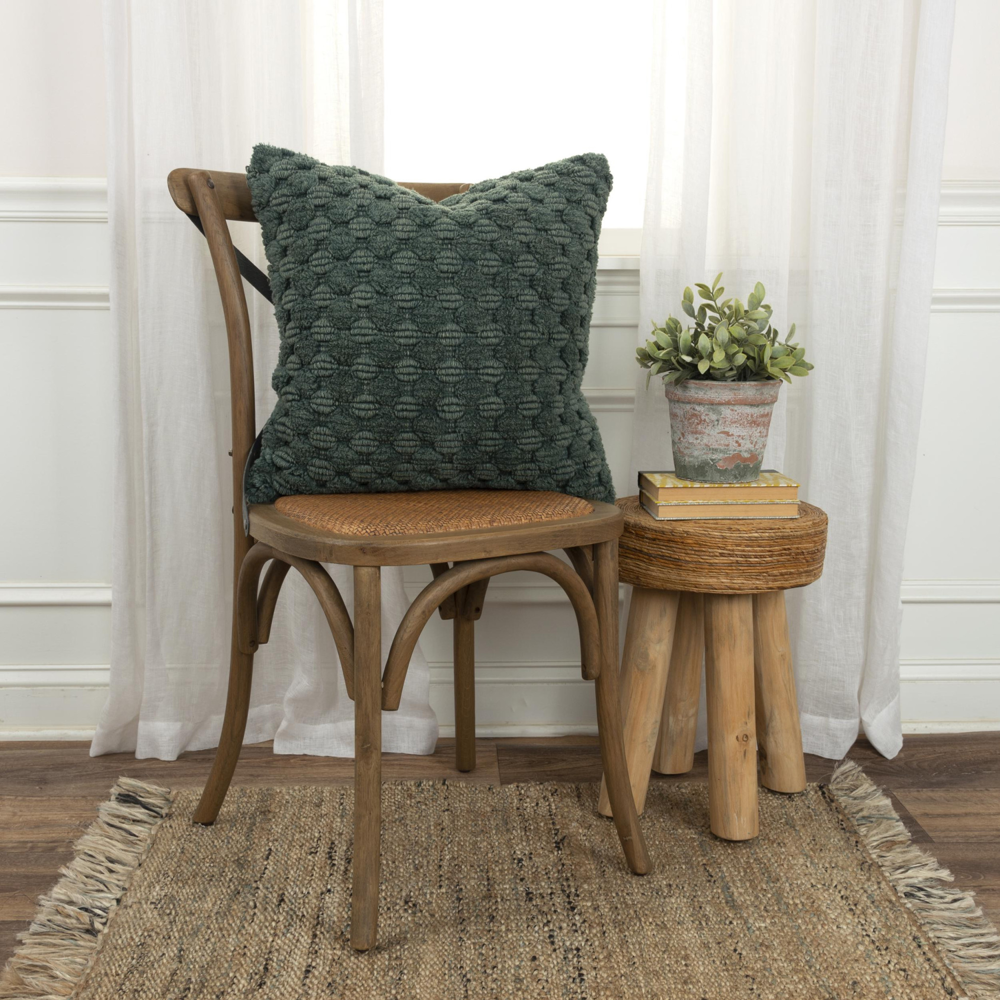 20" Green Cotton Throw Pillow With Texture
