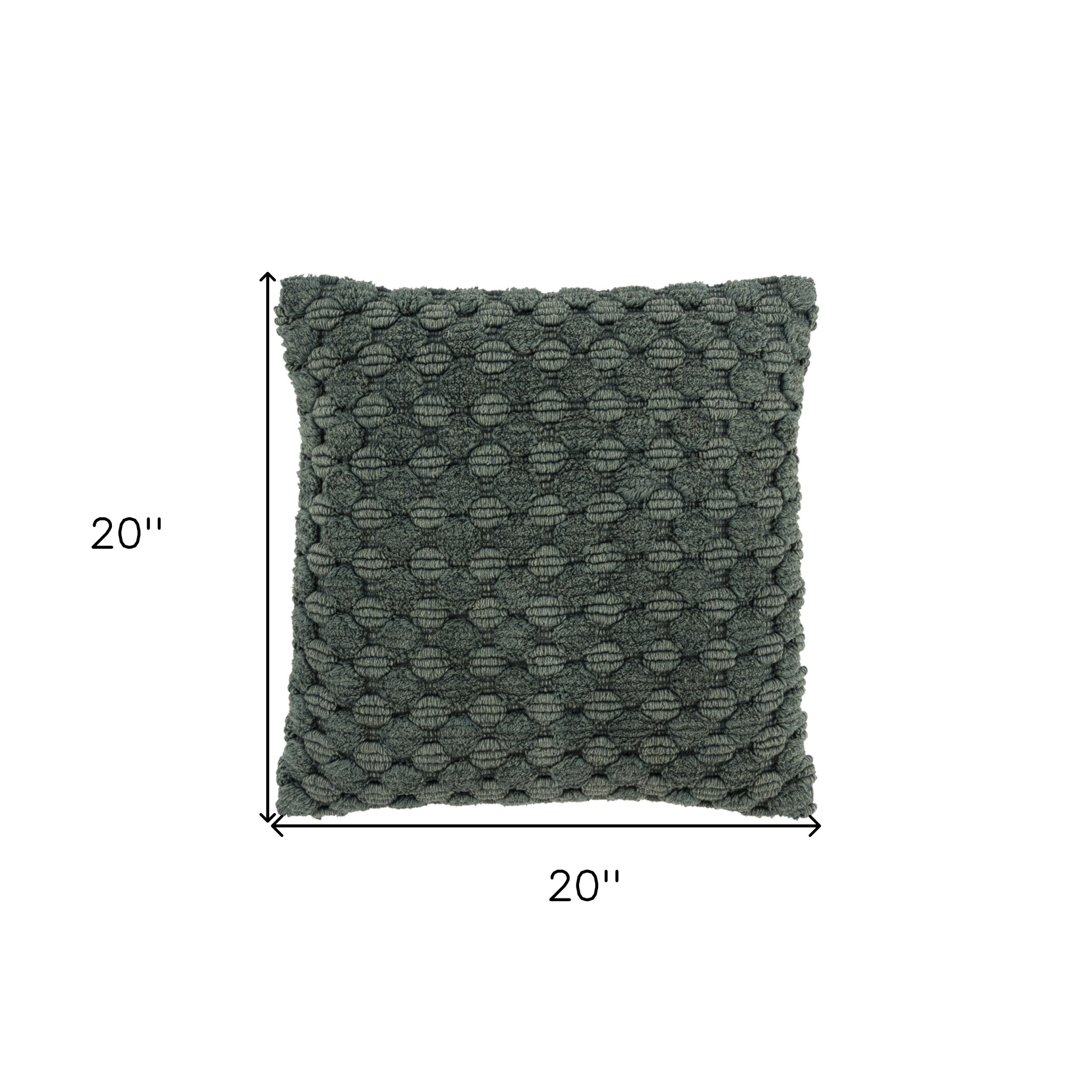 20" Green Cotton Throw Pillow With Texture