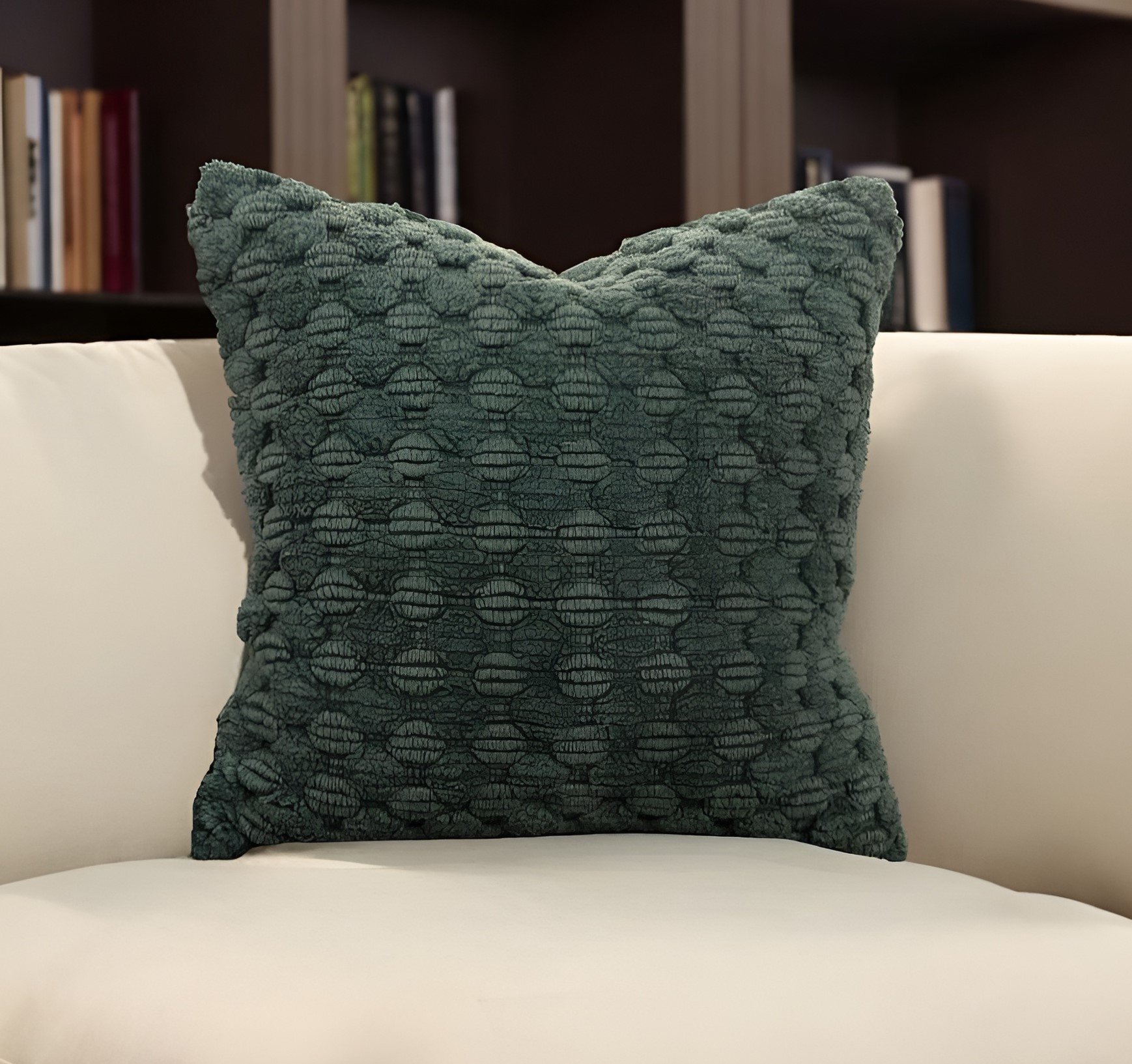 20" Green Cotton Throw Pillow With Texture