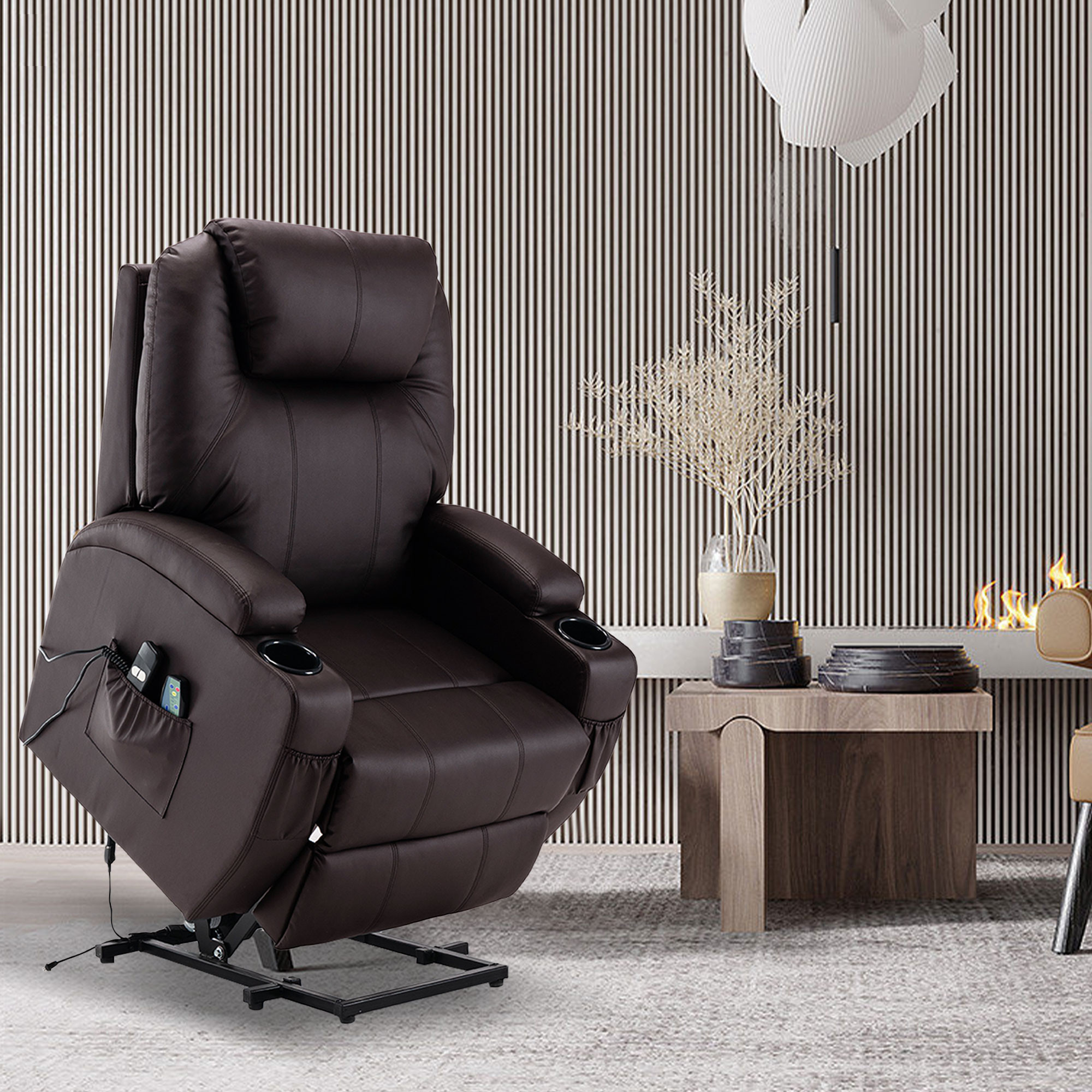 33 Brown Faux Leather Power Heated Massge Lift Assist Recliner