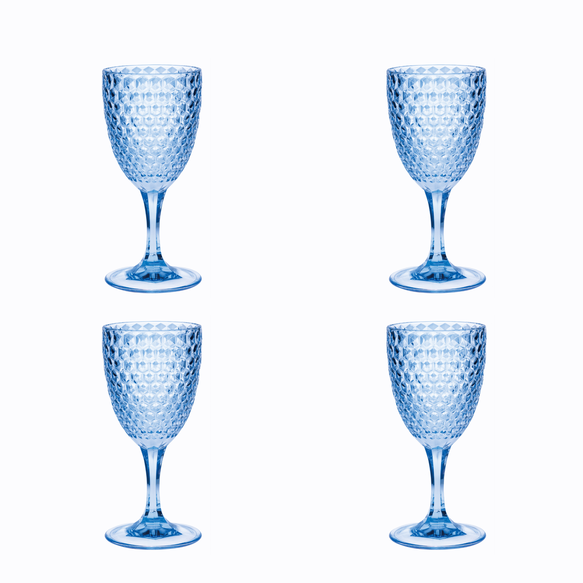 Set of Four Blue Diamond Acrylic Stemmed All Purpose Wine Glass-521104-1