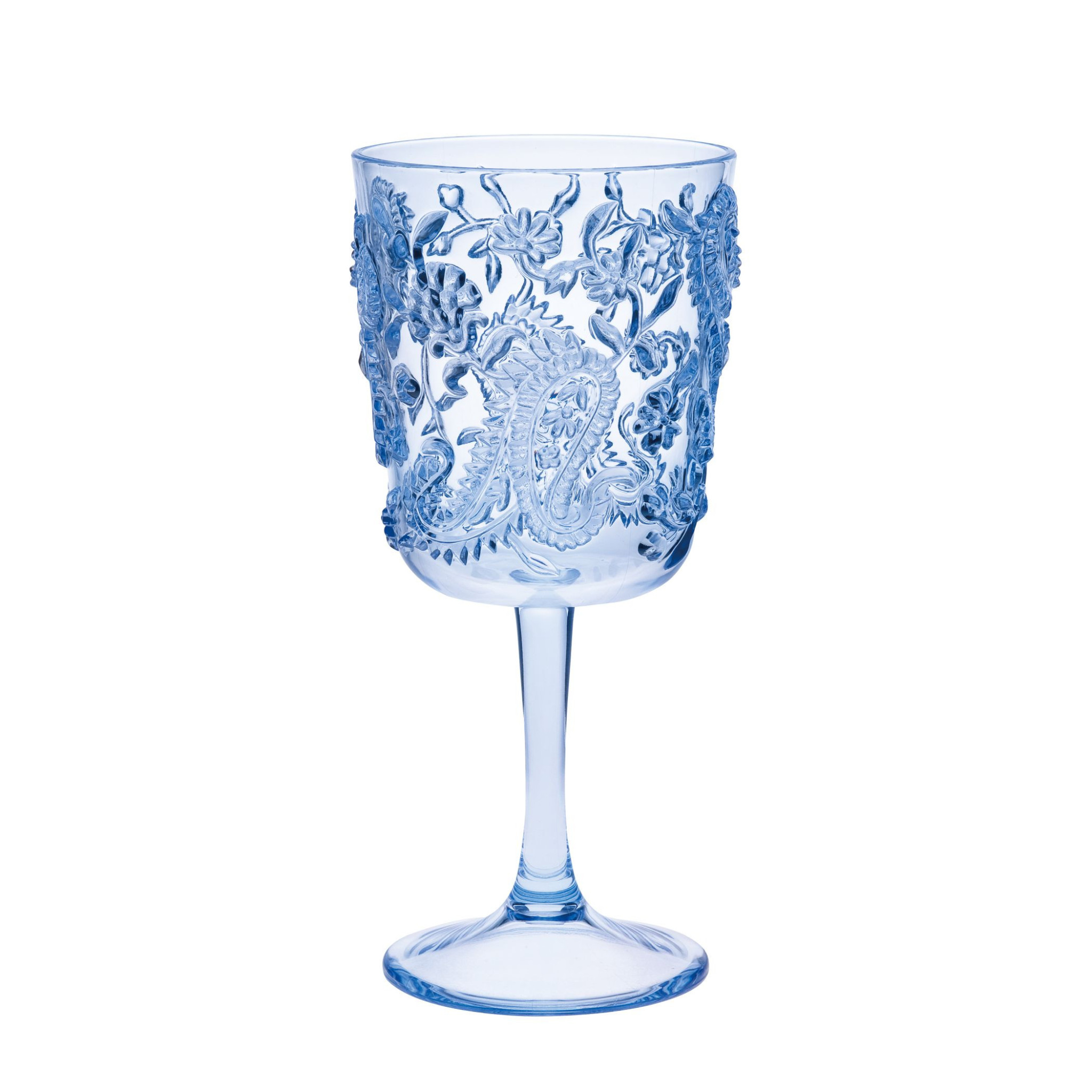 Set of Four Blue Paisley Acrylic Stemmed All Purpose Wine Glass-521107-1