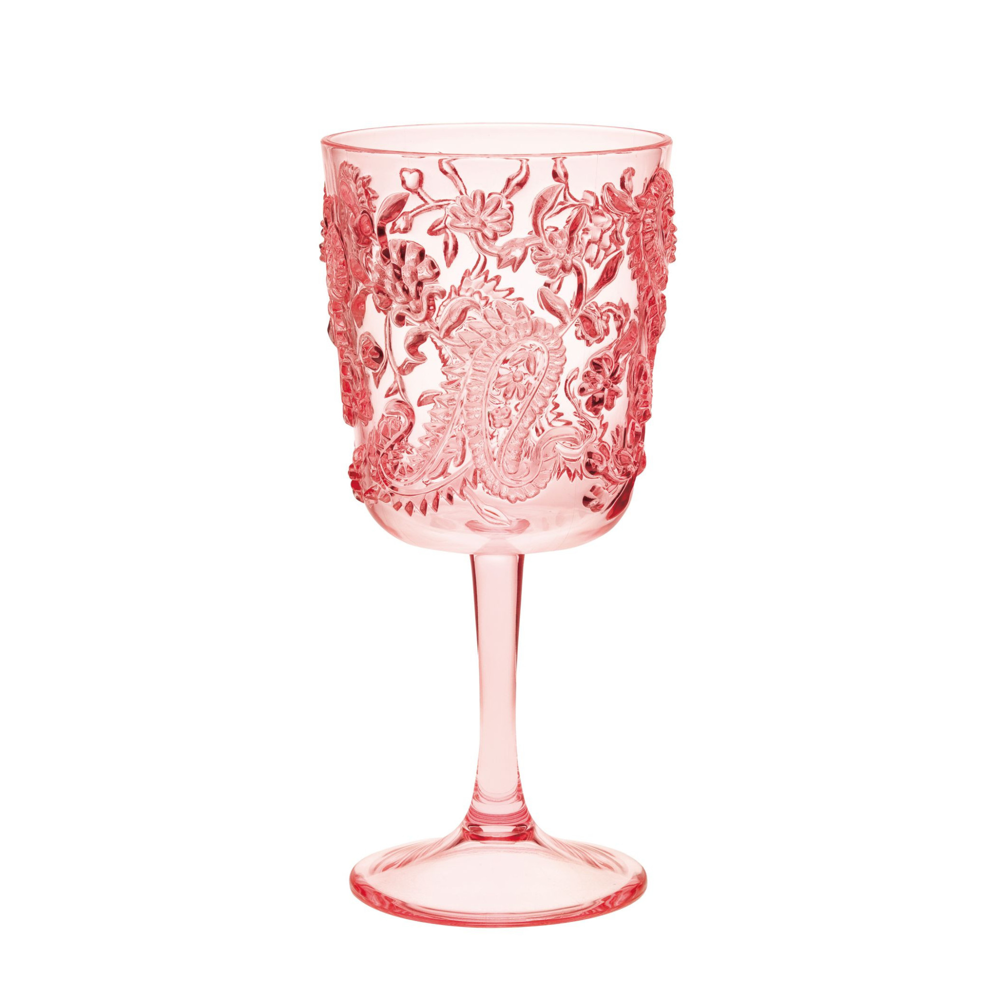 Set of Four Pink Paisley Acrylic Stemmed All Purpose Wine Glass-521108-1