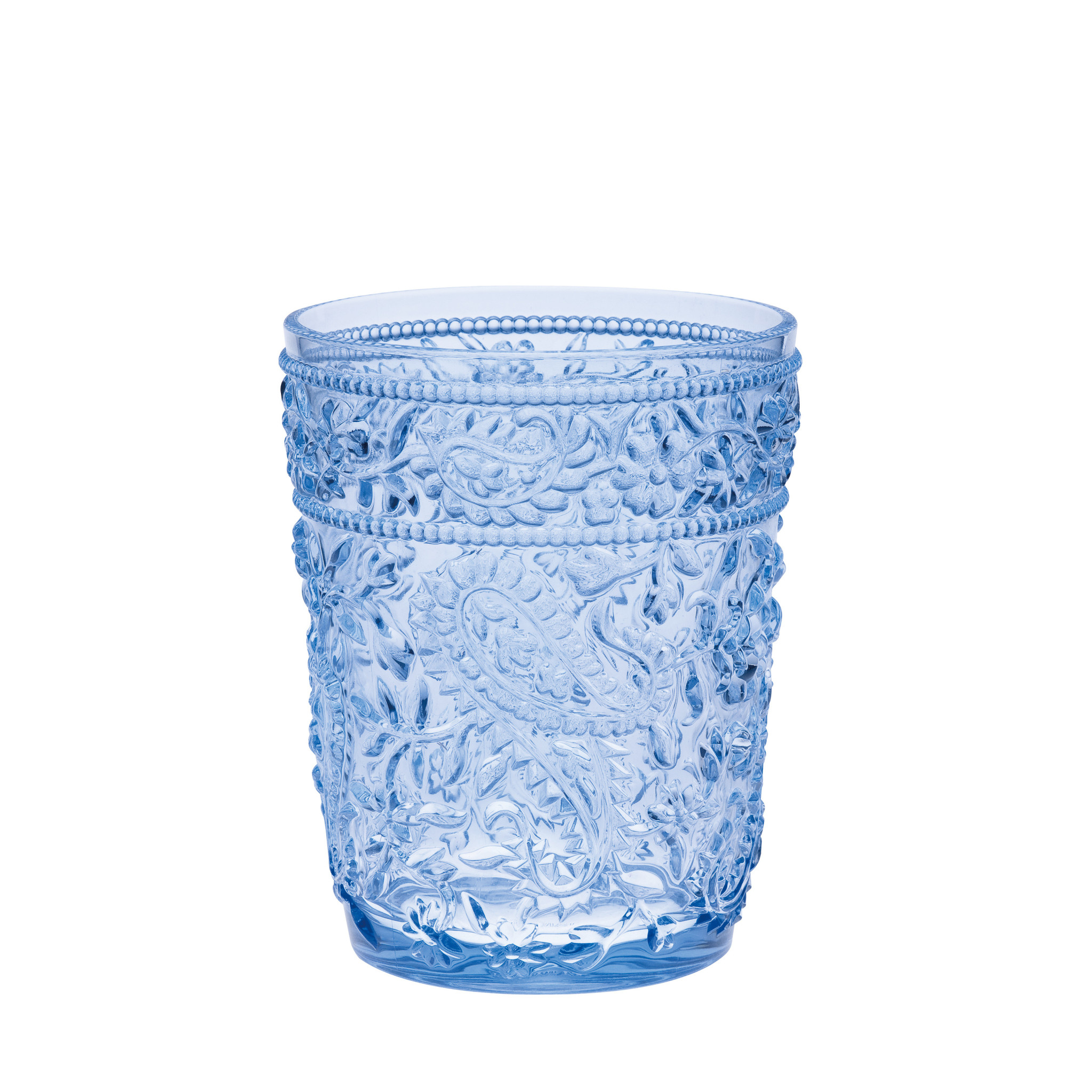 Set of Four Blue Paisley Acrylic Stemless Whiskey Glasses-521150-1