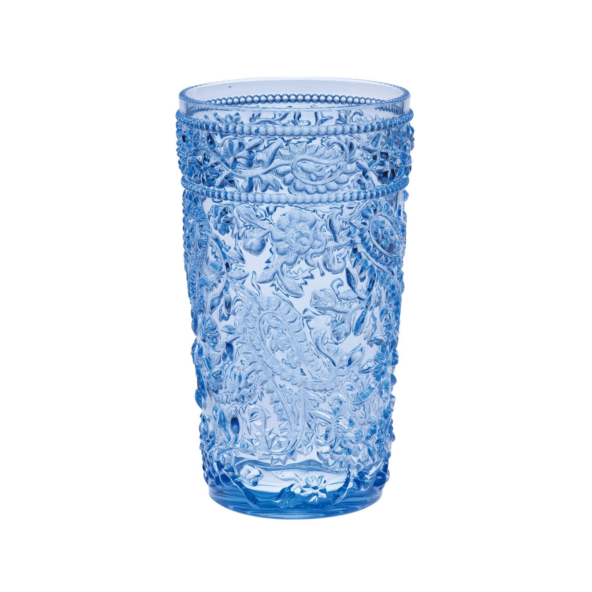 Set of Four Blue Paisley Acrylic Stemless Highball Glass-521169-1