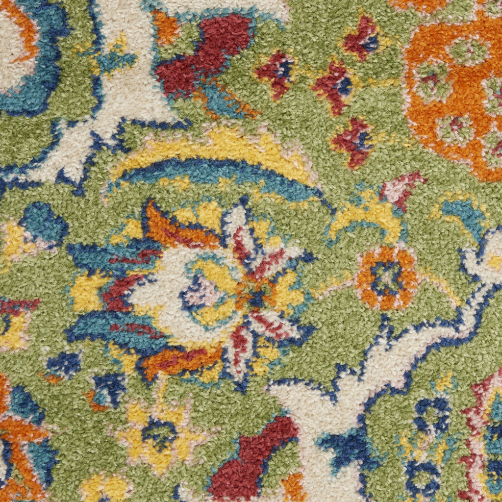 4" X 6" Green Floral Power Loom Area Rug