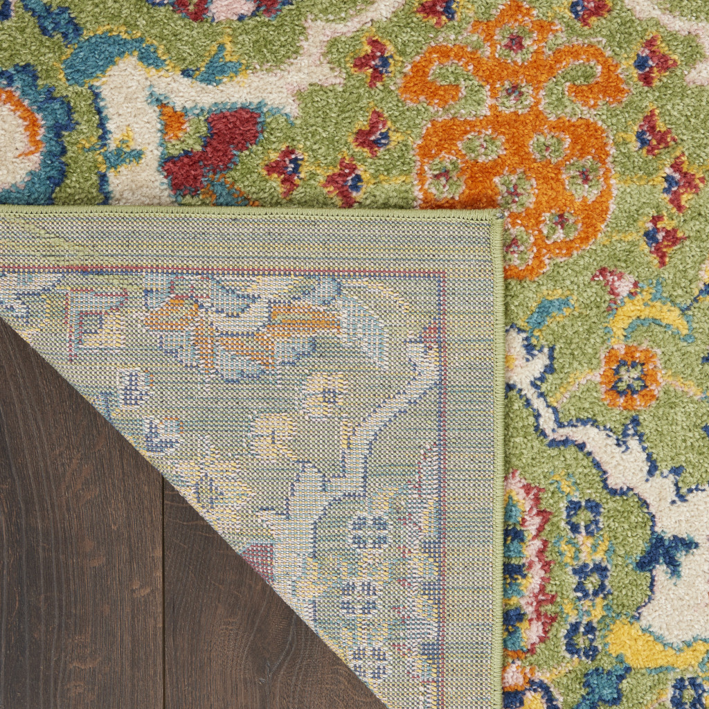 4" X 6" Green Floral Power Loom Area Rug