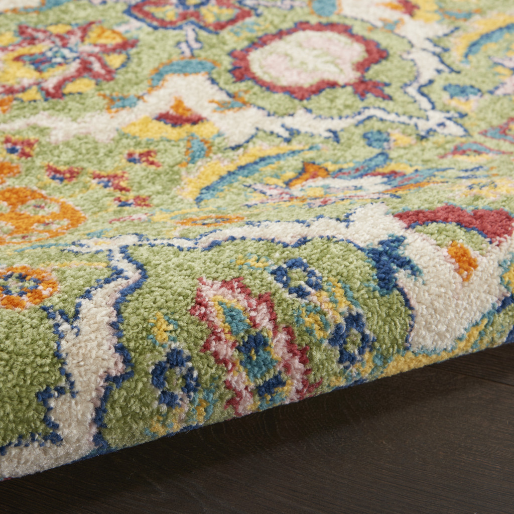 4" X 6" Green Floral Power Loom Area Rug
