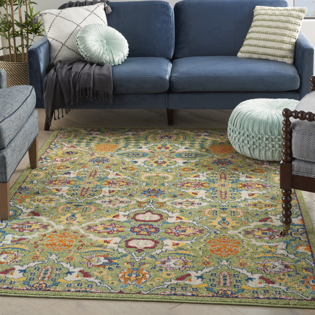 4" X 6" Green Floral Power Loom Area Rug