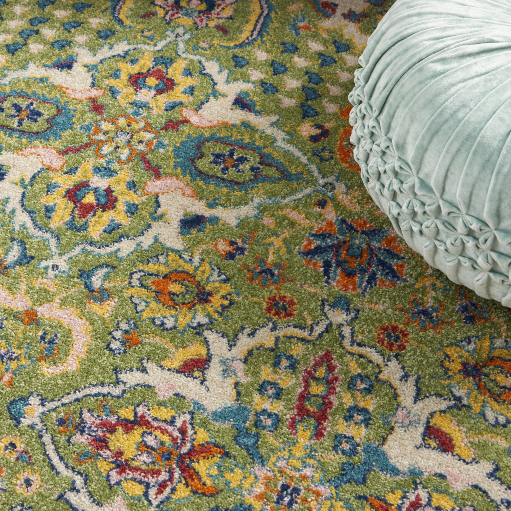4" X 6" Green Floral Power Loom Area Rug