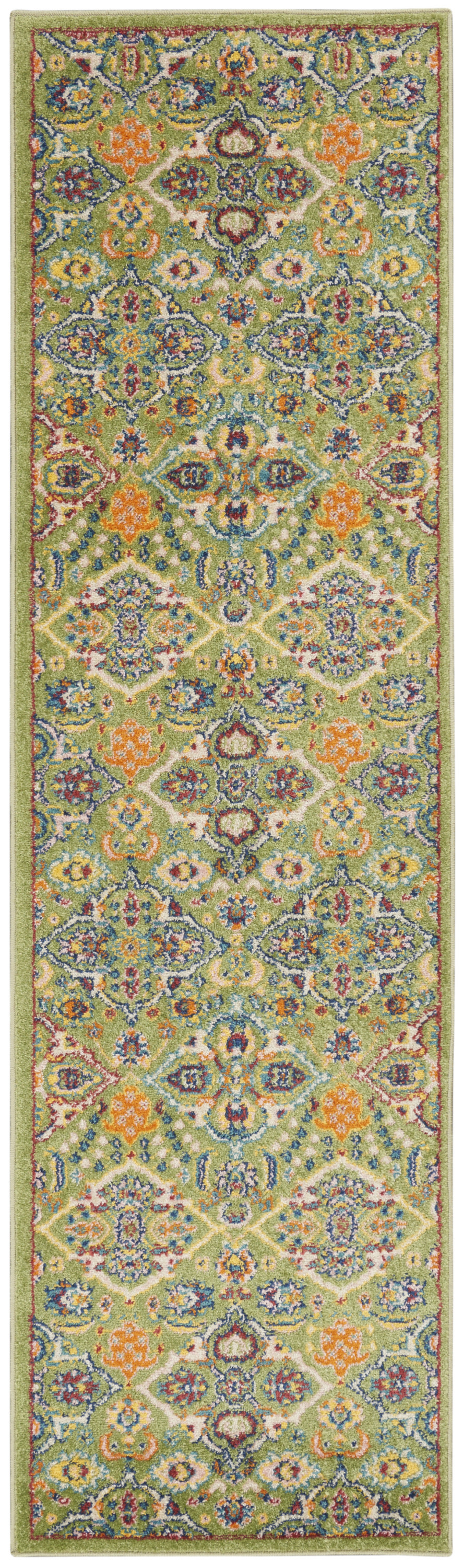 8 green Floral Power Loom Runner Rug