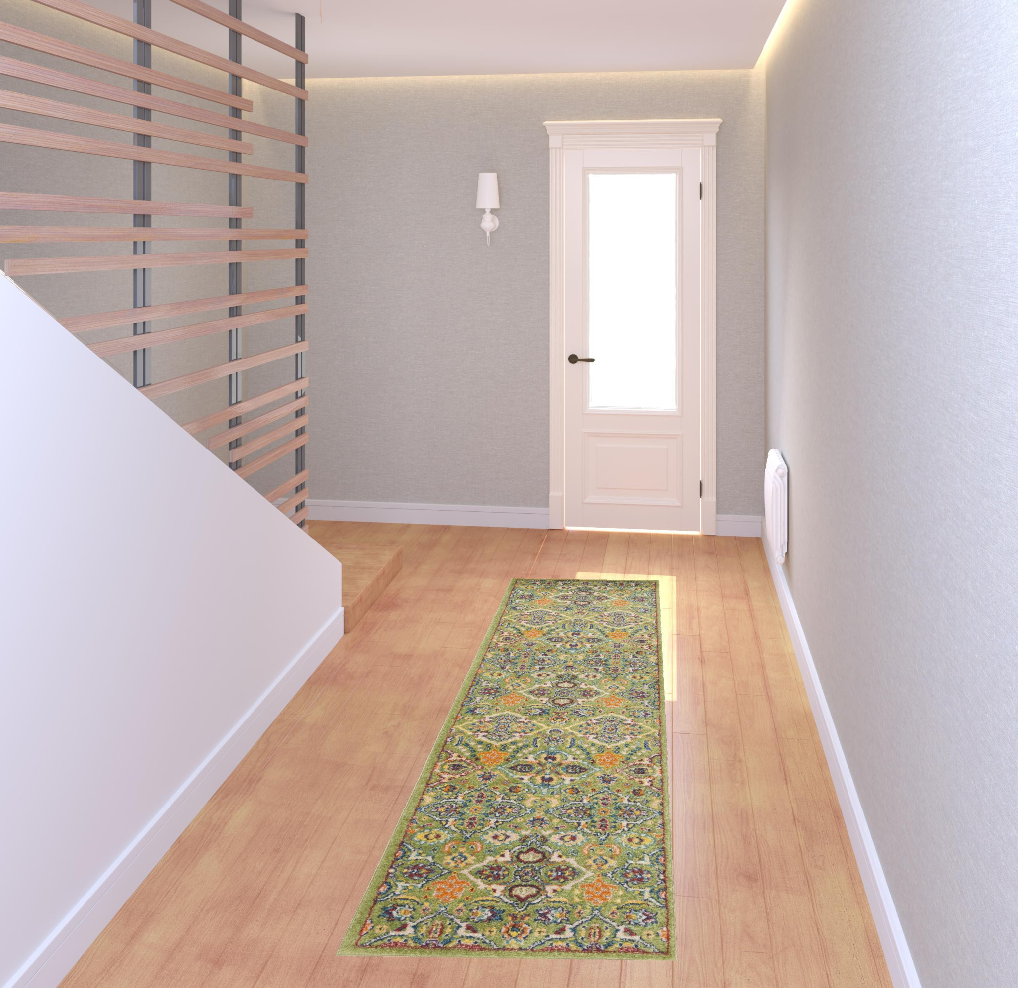 8 green Floral Power Loom Runner Rug