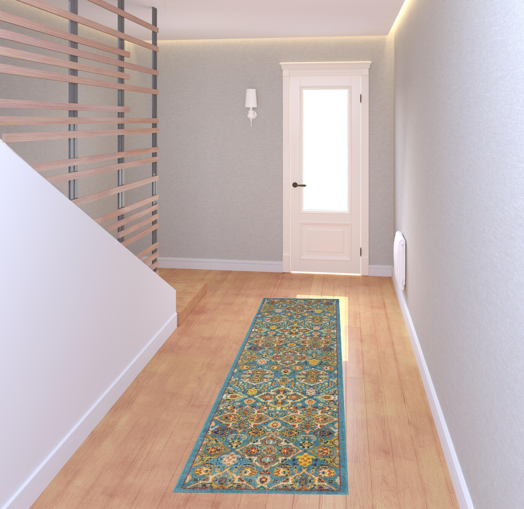 8 Blue Floral Power Loom Runner Rug