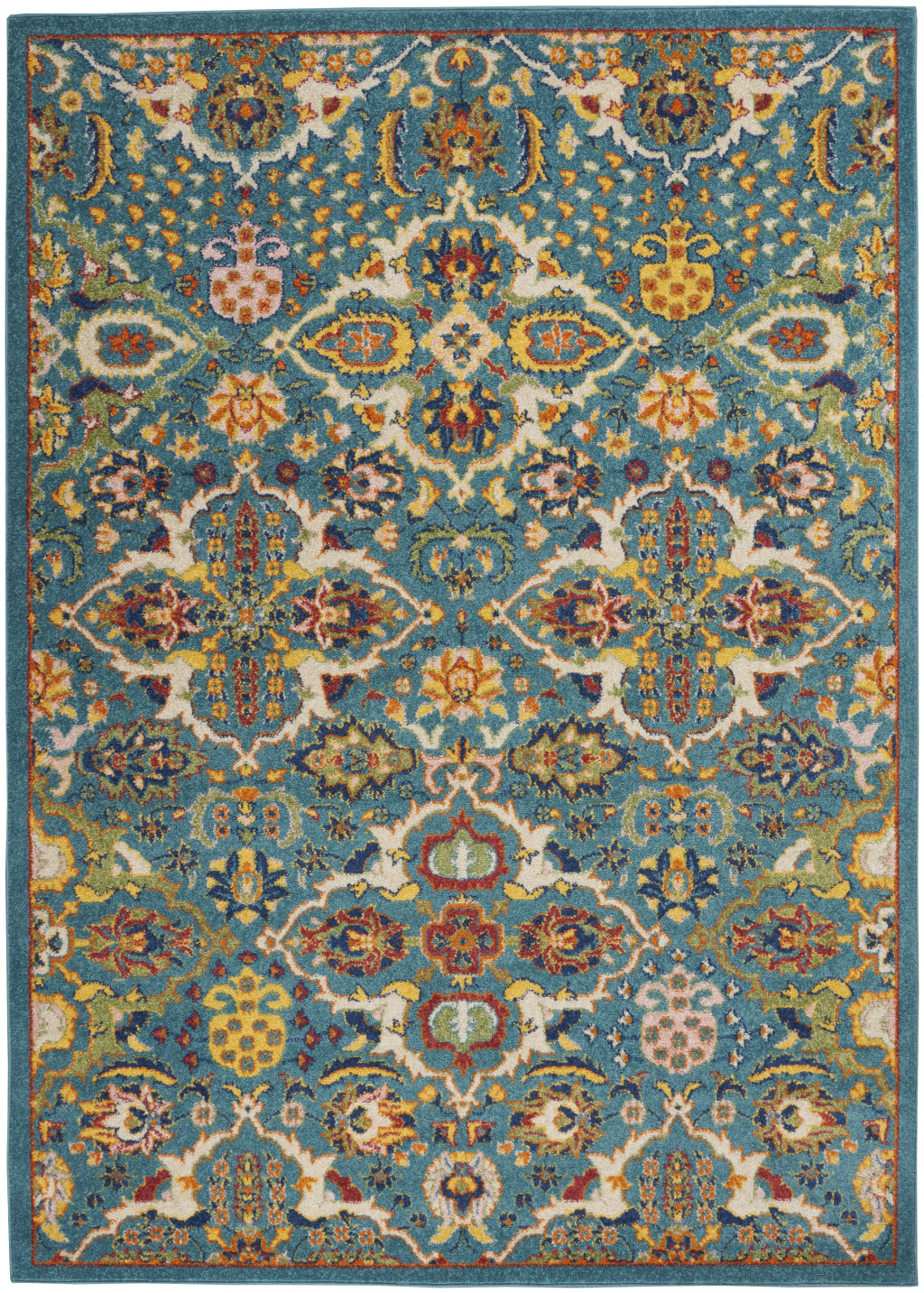 5" X 7" Blue Floral Power Loom Area Rug