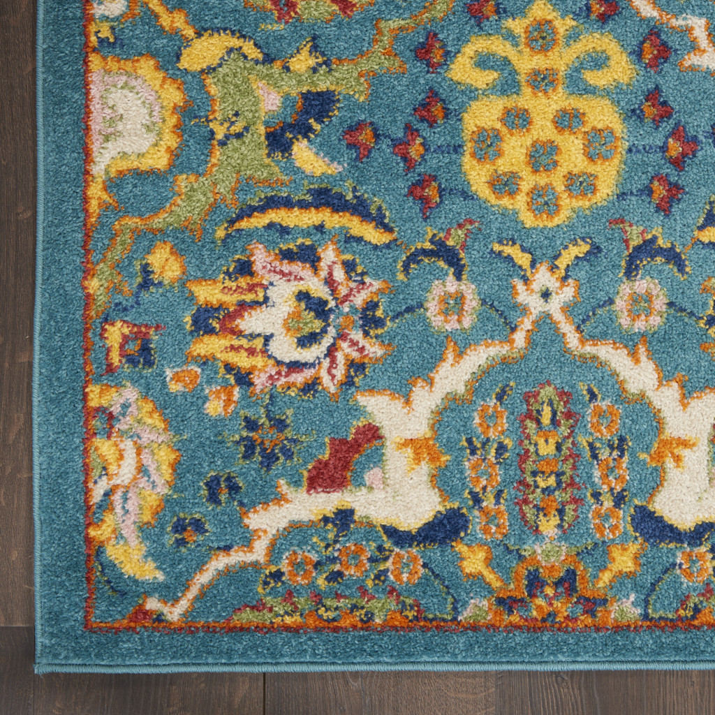 5" X 7" Blue Floral Power Loom Area Rug
