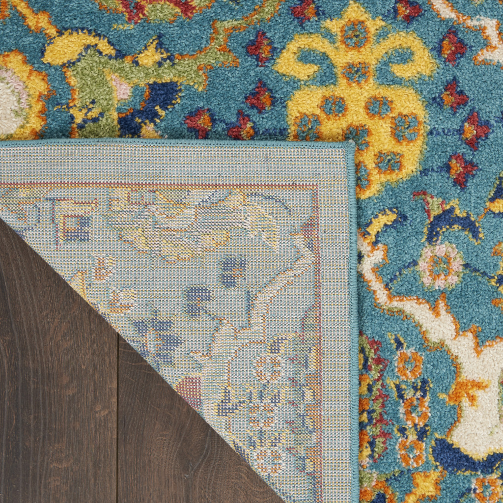 5" X 7" Blue Floral Power Loom Area Rug