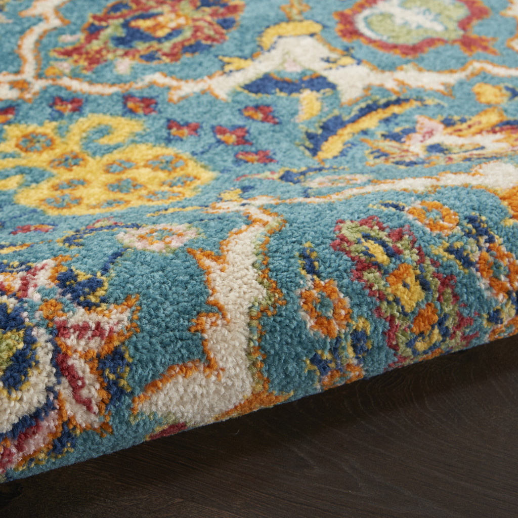5" X 7" Blue Floral Power Loom Area Rug