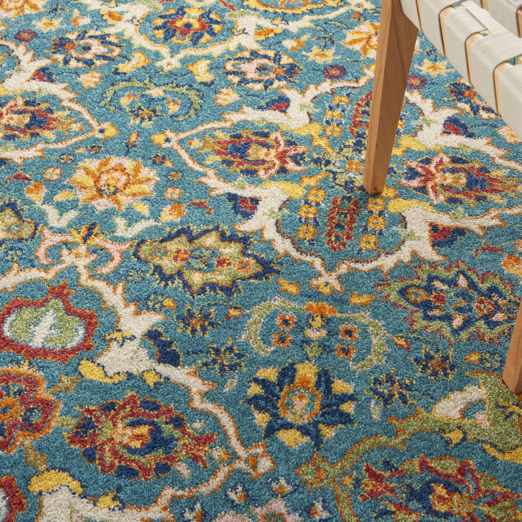 5" X 7" Blue Floral Power Loom Area Rug