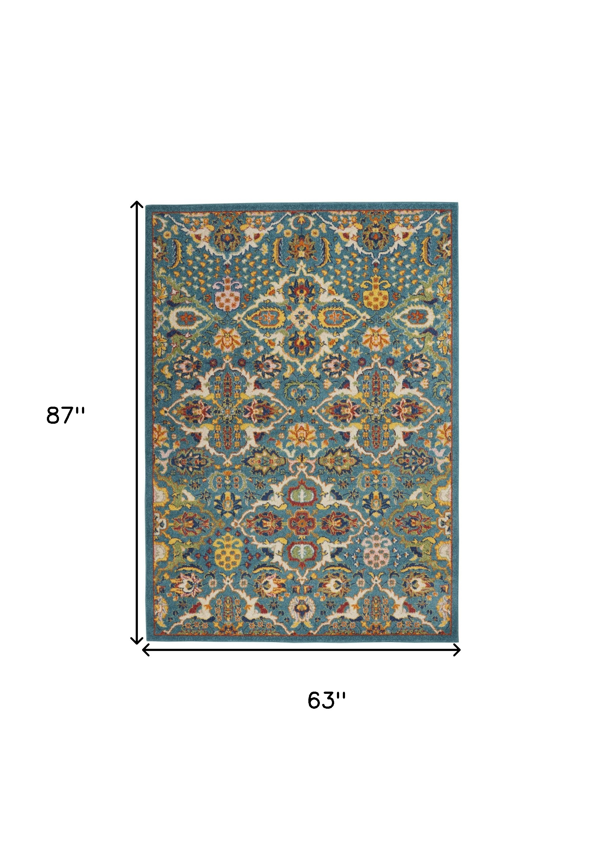 5" X 7" Blue Floral Power Loom Area Rug