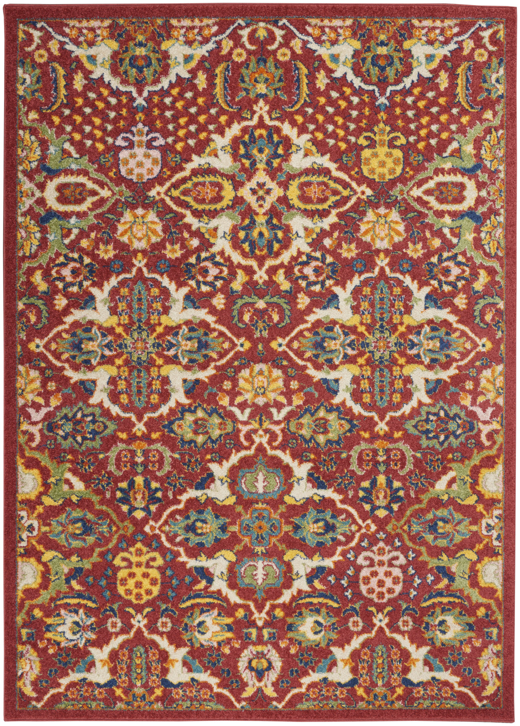 5" X 7" Red Floral Power Loom Area Rug