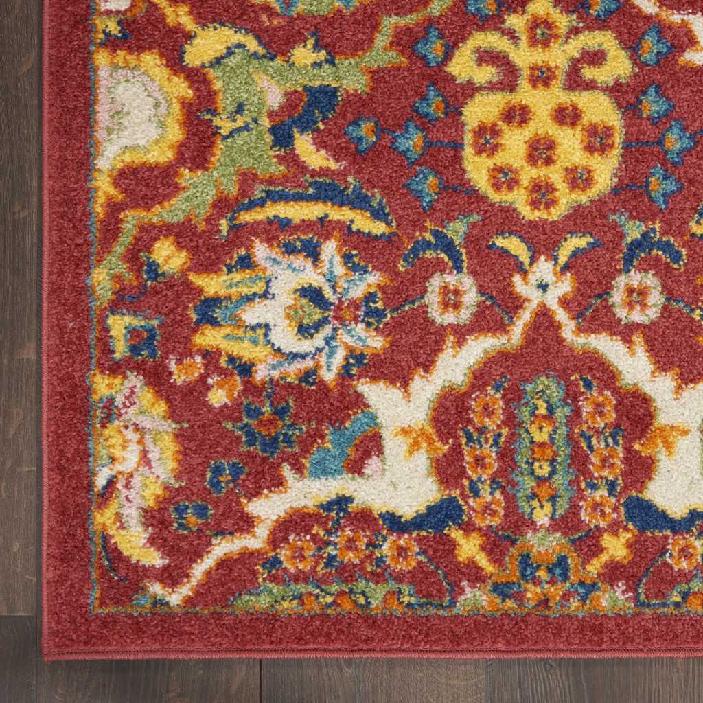 5" X 7" Red Floral Power Loom Area Rug