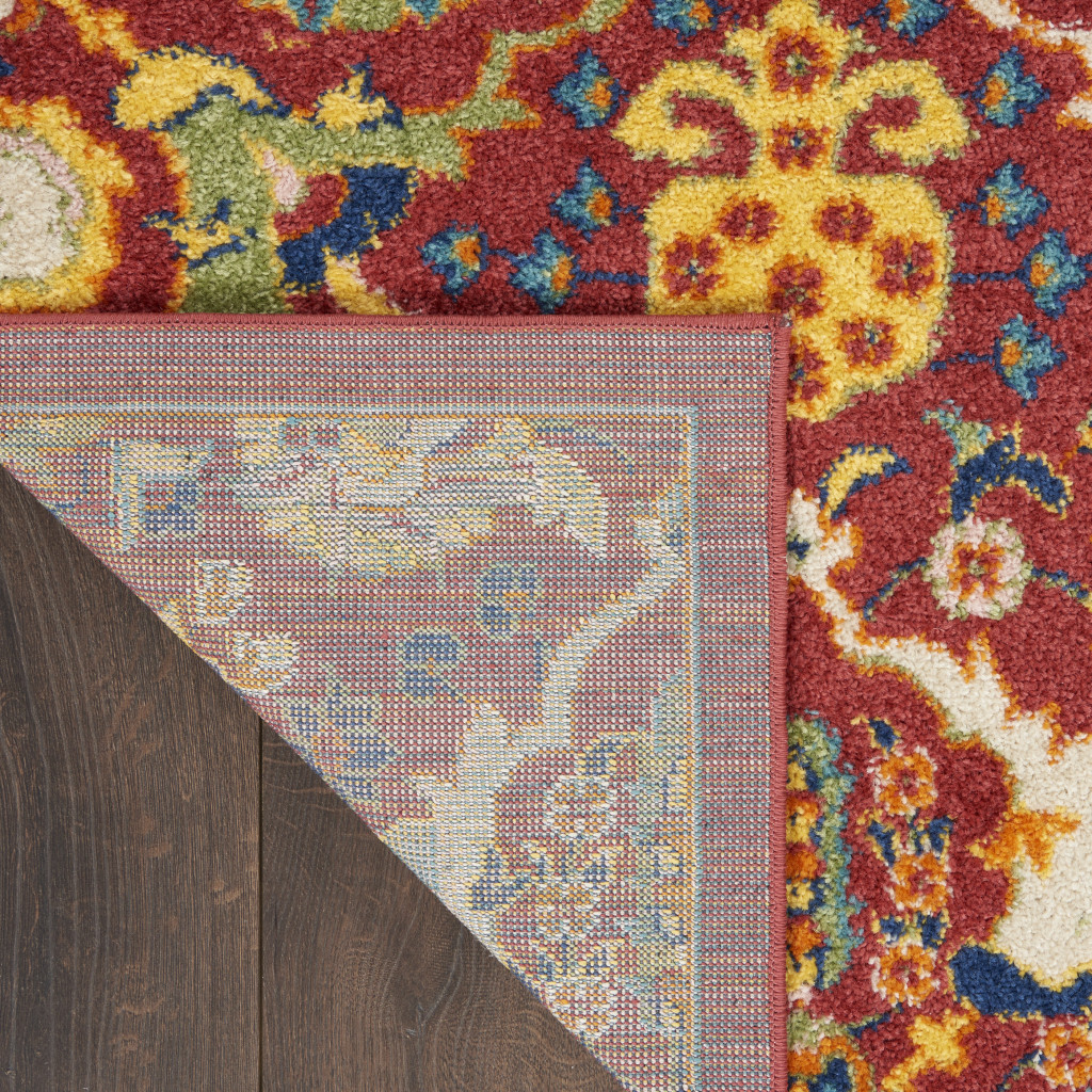 5" X 7" Red Floral Power Loom Area Rug