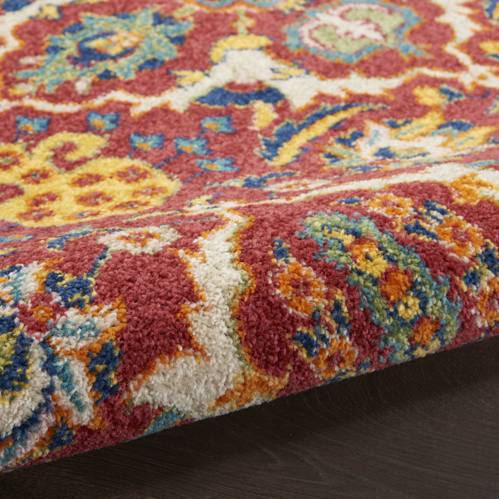 5" X 7" Red Floral Power Loom Area Rug