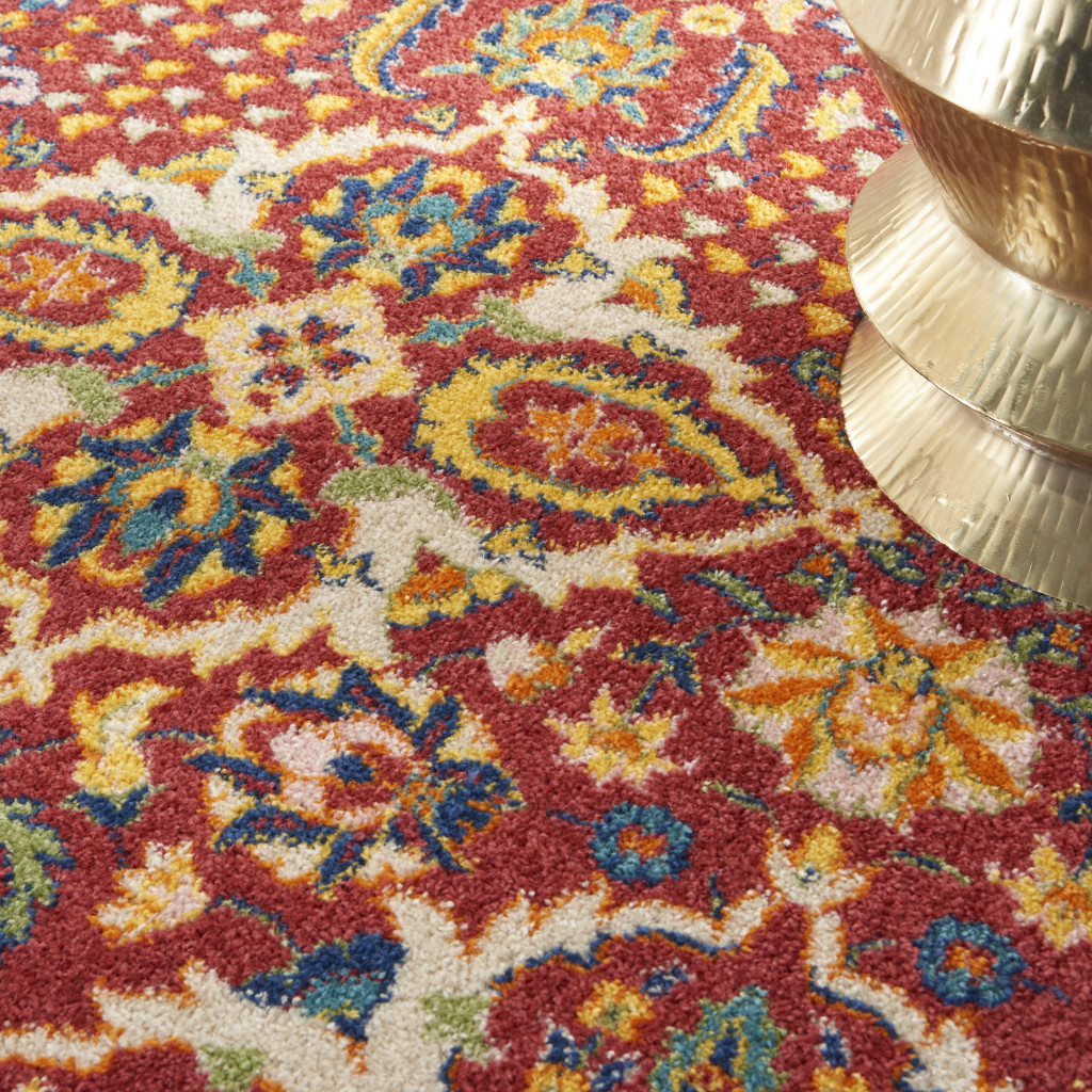 5" X 7" Red Floral Power Loom Area Rug